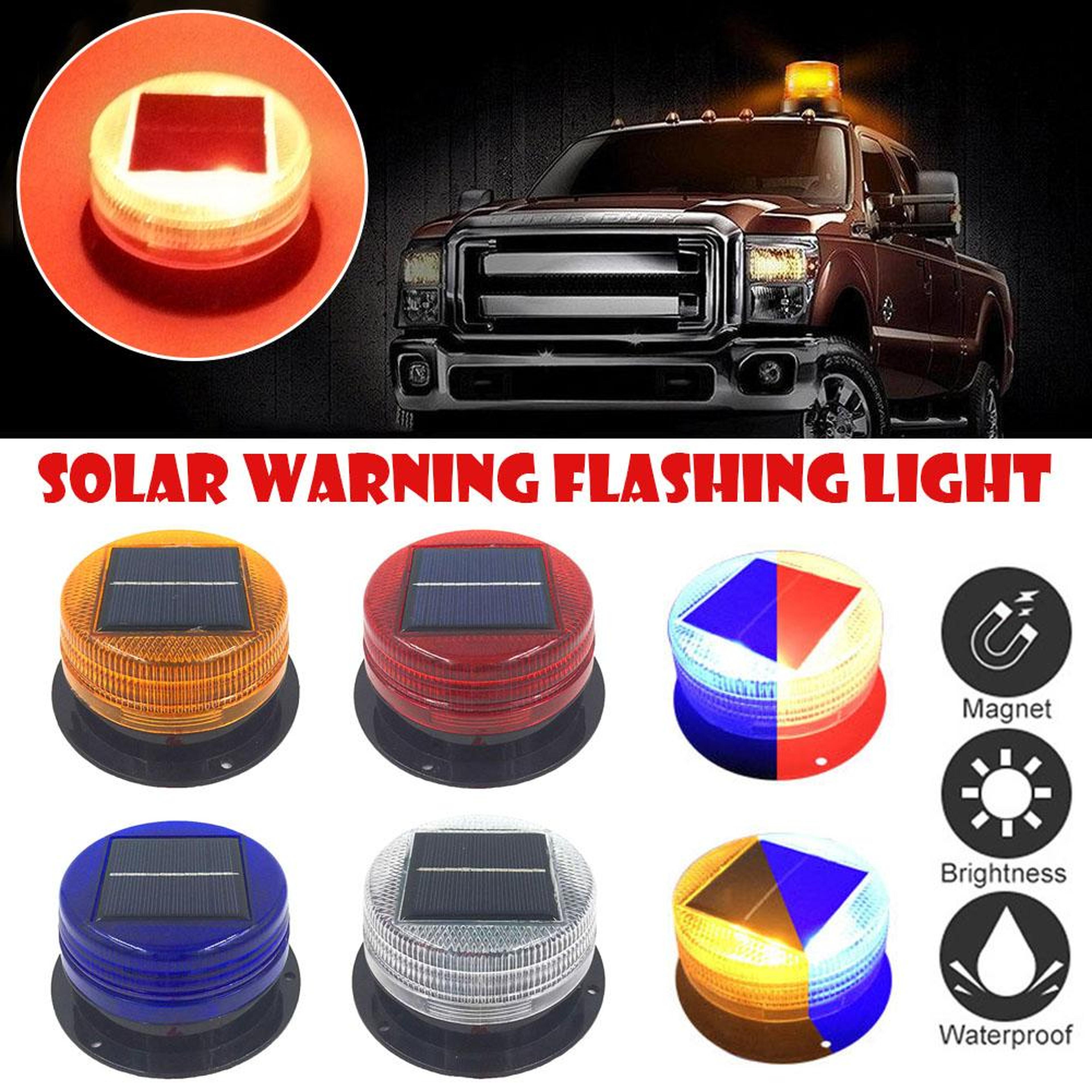 Solar 8 LED Magnetic Warning Light Automatic Strobe Beacon For Cars Trucks 2