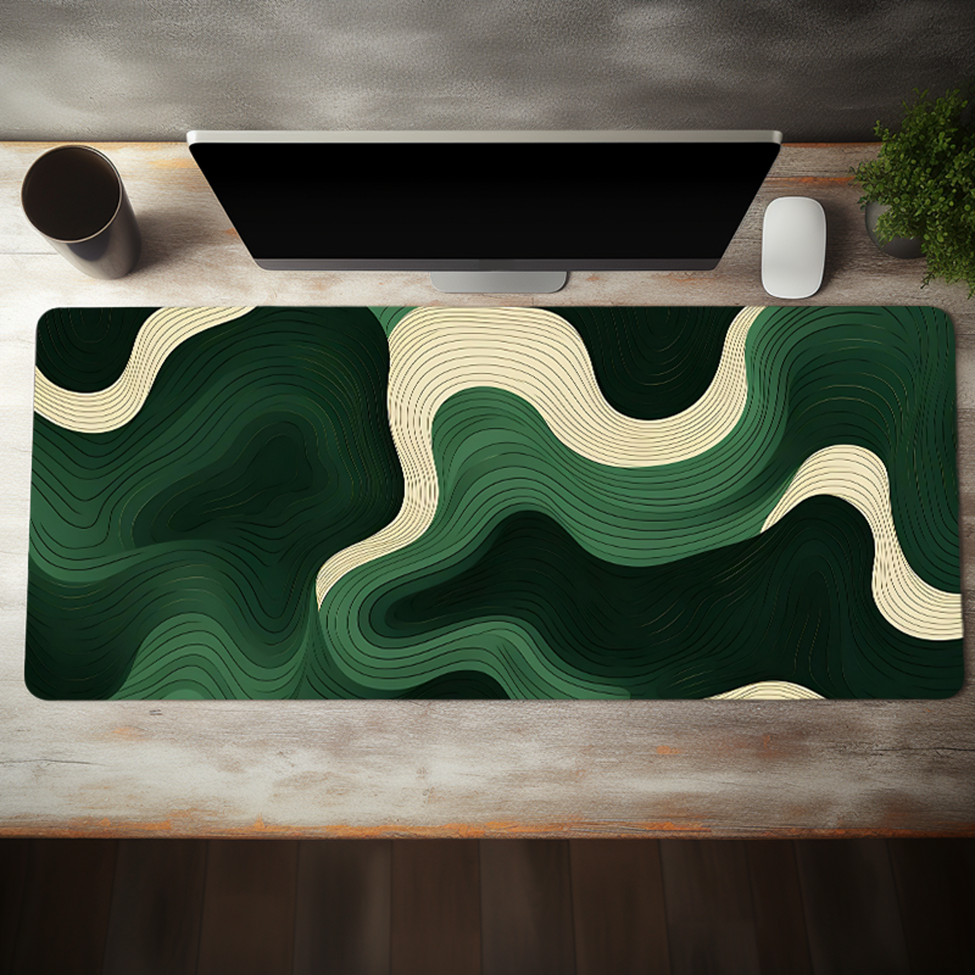 green beige large desk mat with natural rubber anti slip base for office and gaming