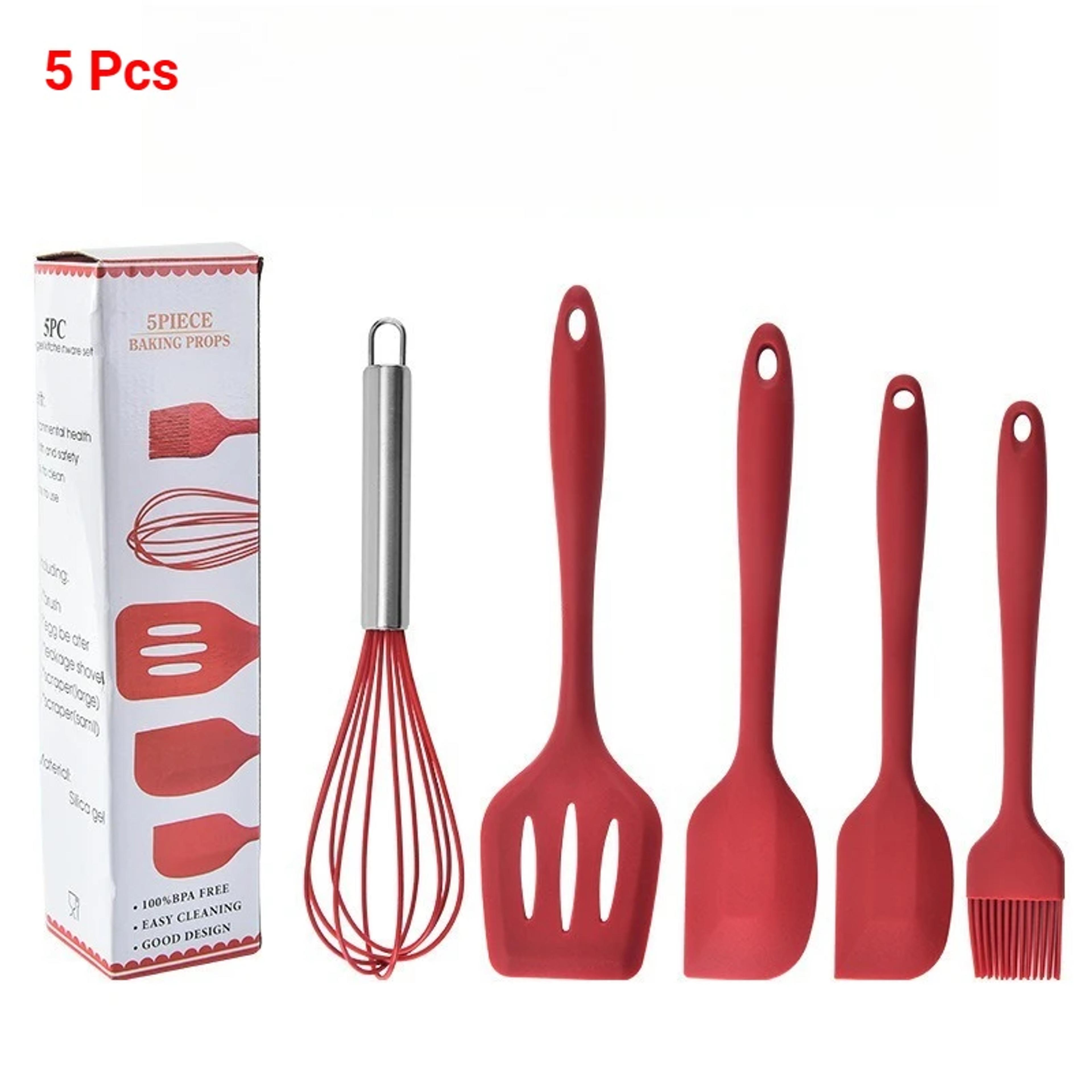 5 Piece Silicone Baking Tool Set Cooking Utensils With Spatula Whisk Brush And Scrapers 6