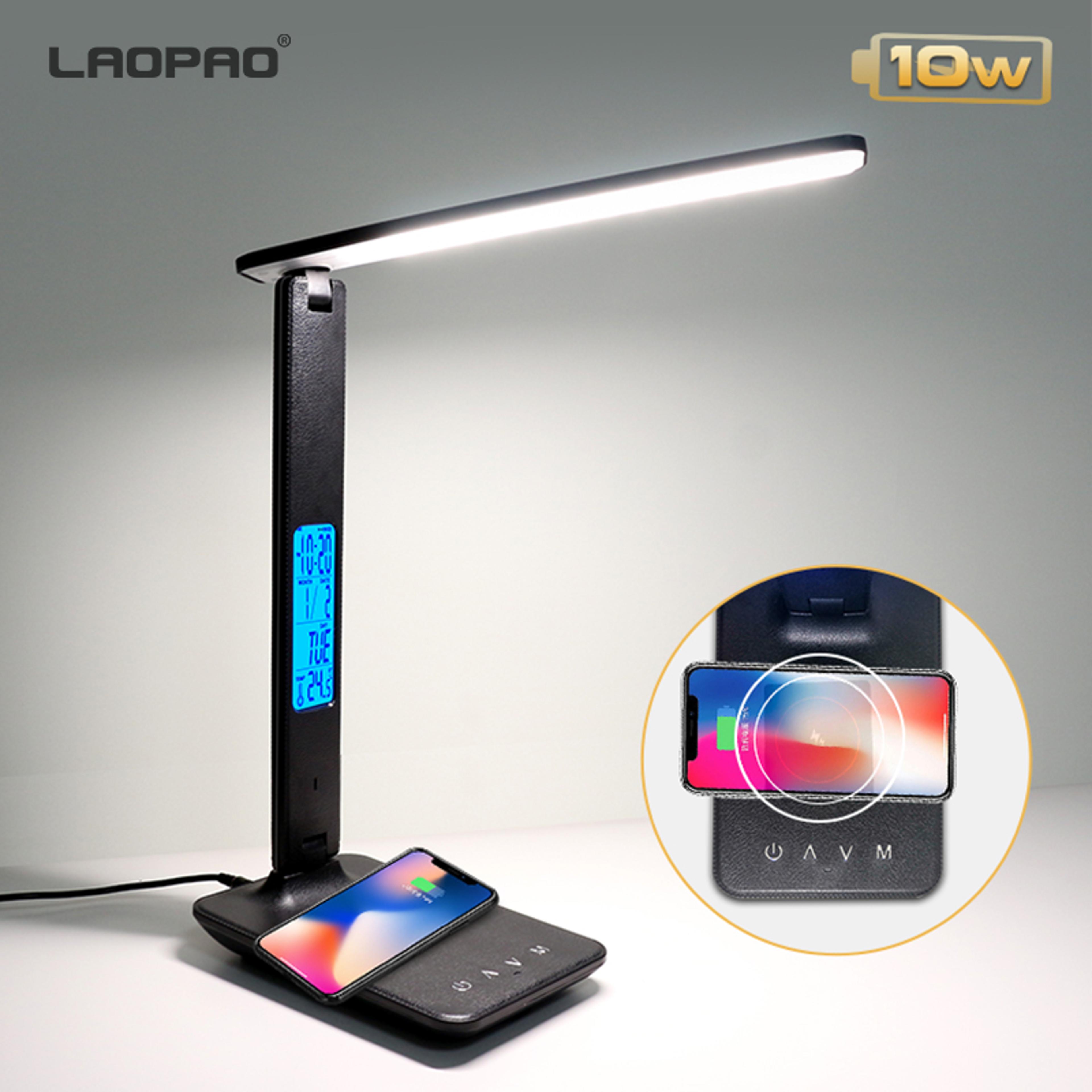 10W Wireless Charging LED Desk Lamp With Clock Eye Care Dimmable Light 1