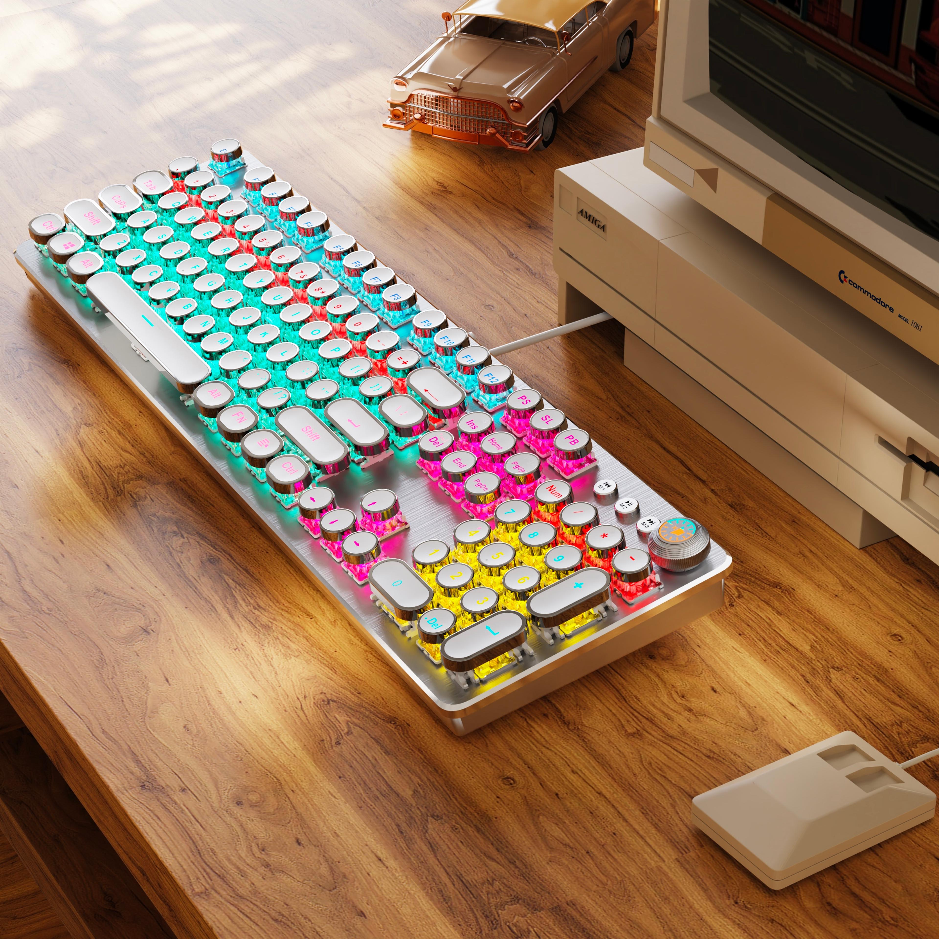 Retro Typewriter Mechanical Keyboard 104 Key Wired Gaming Keyboard With Metal Panel 4