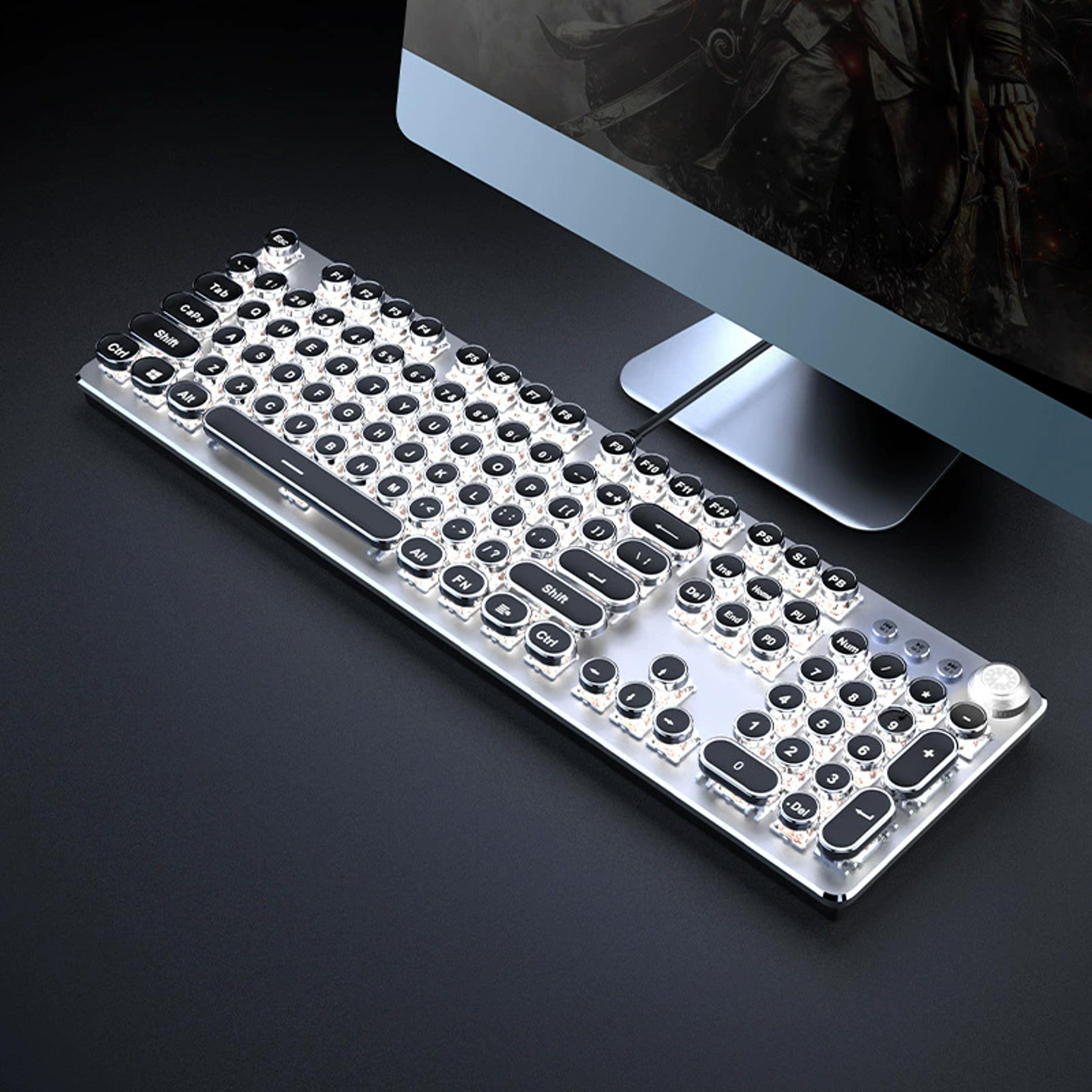 Retro Typewriter Mechanical Keyboard 104 Key Wired Gaming Keyboard With Metal Panel 6