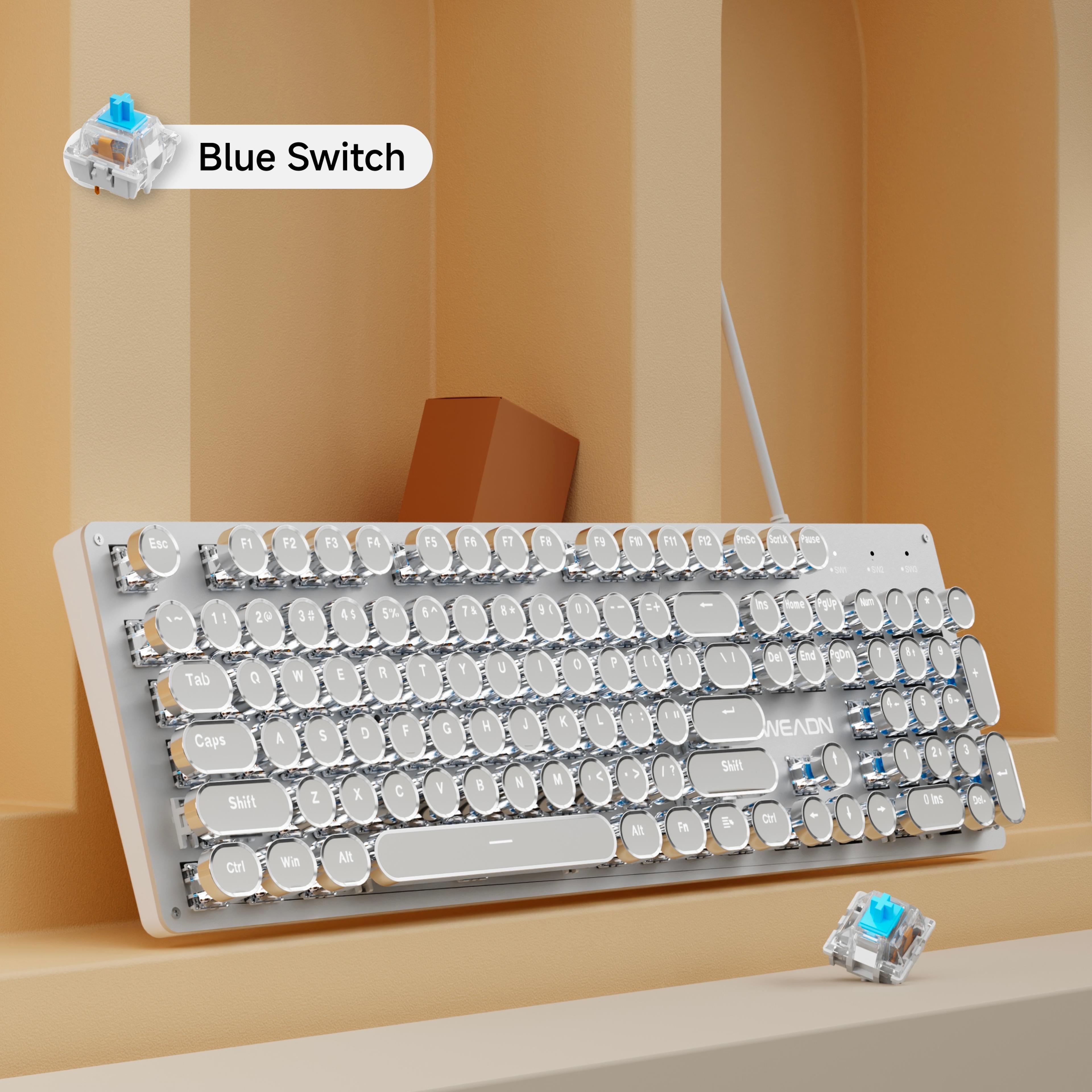 Retro Typewriter Mechanical Keyboard 104 Key Wired Gaming Keyboard With Metal Panel 11