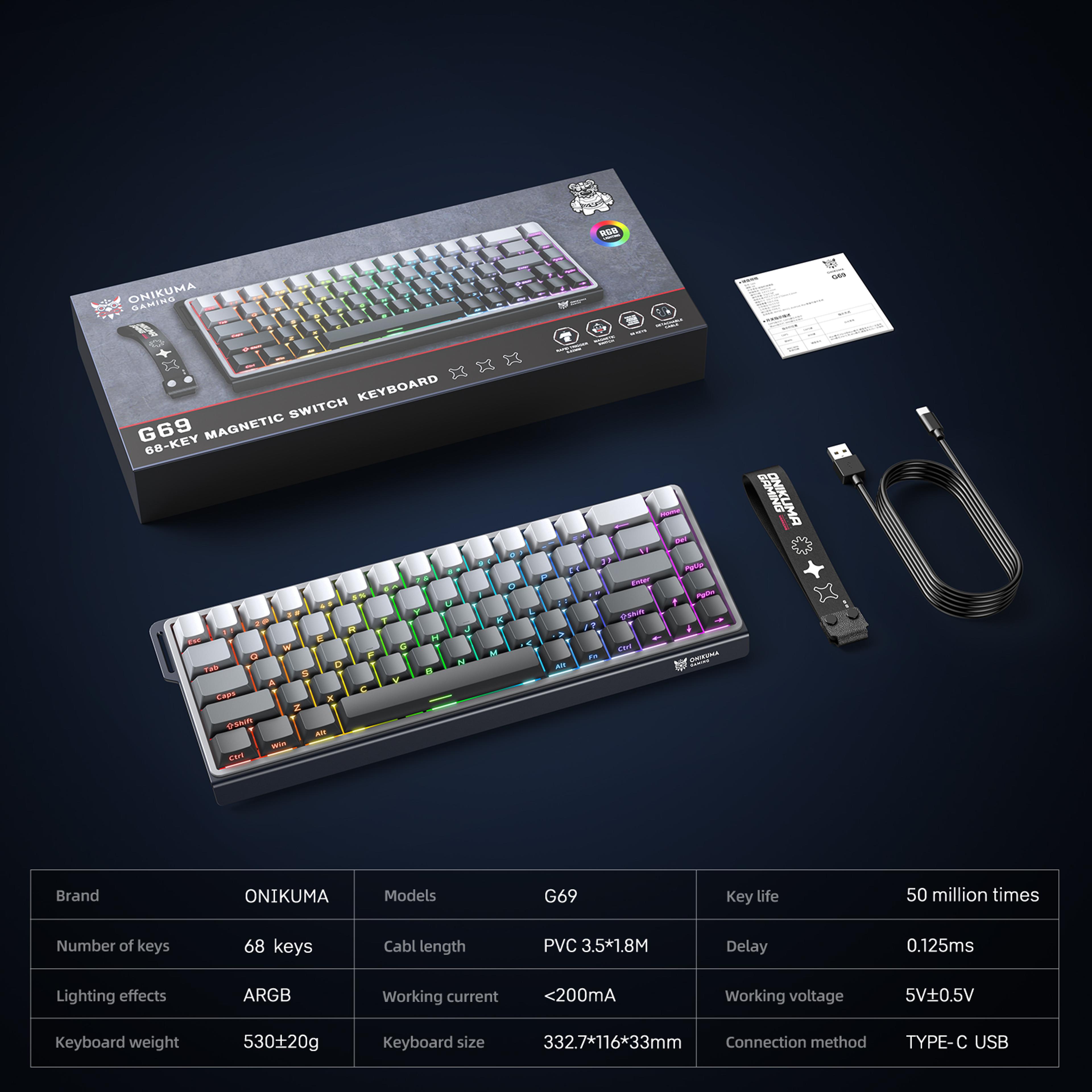 G69 Magnetic Gaming Keyboard 8000Hz Rapid Trigger Compact 68 Key Keyboard 6