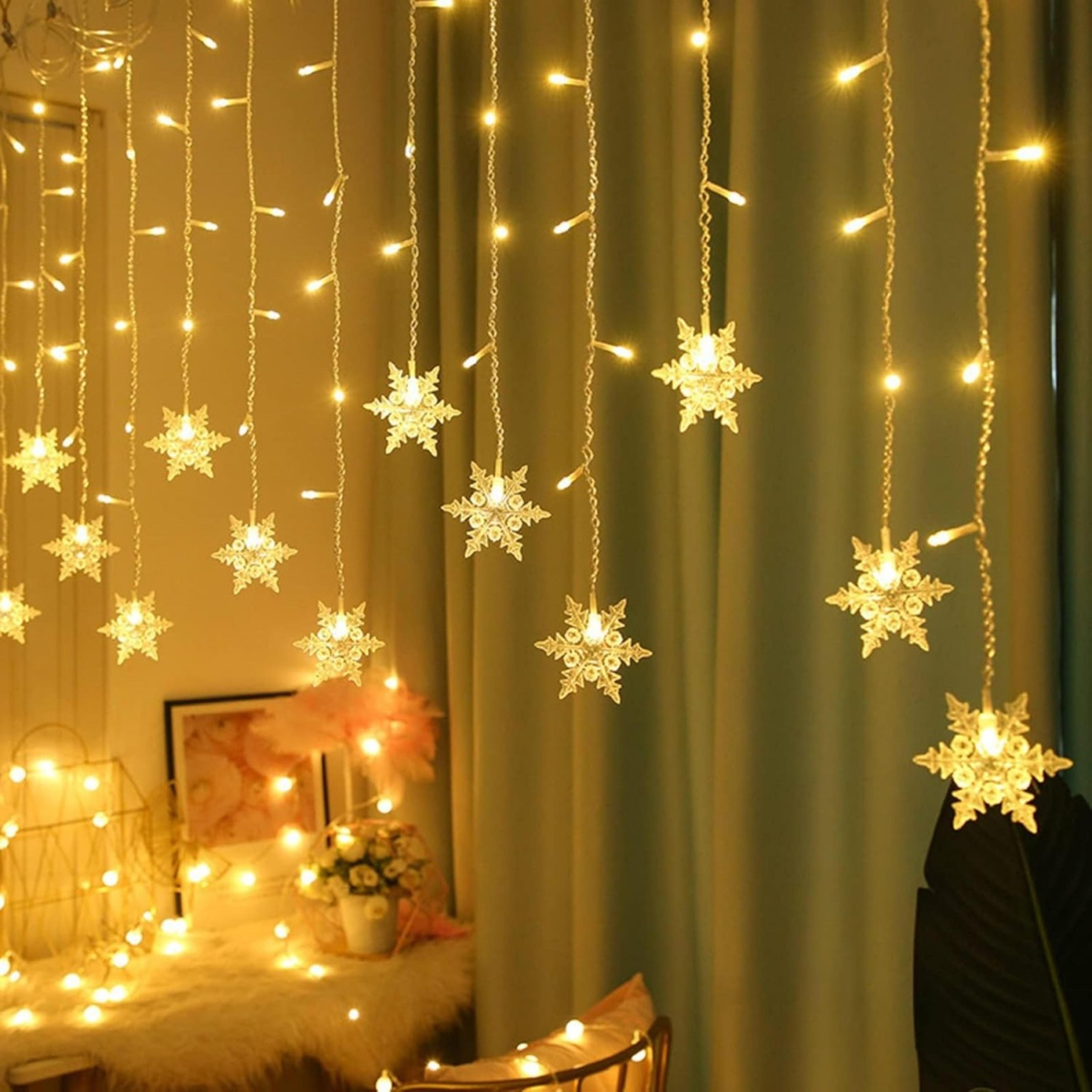 96 LED Solar Snowflake Curtain Lights Waterproof Christmas Outdoor Decor 8
