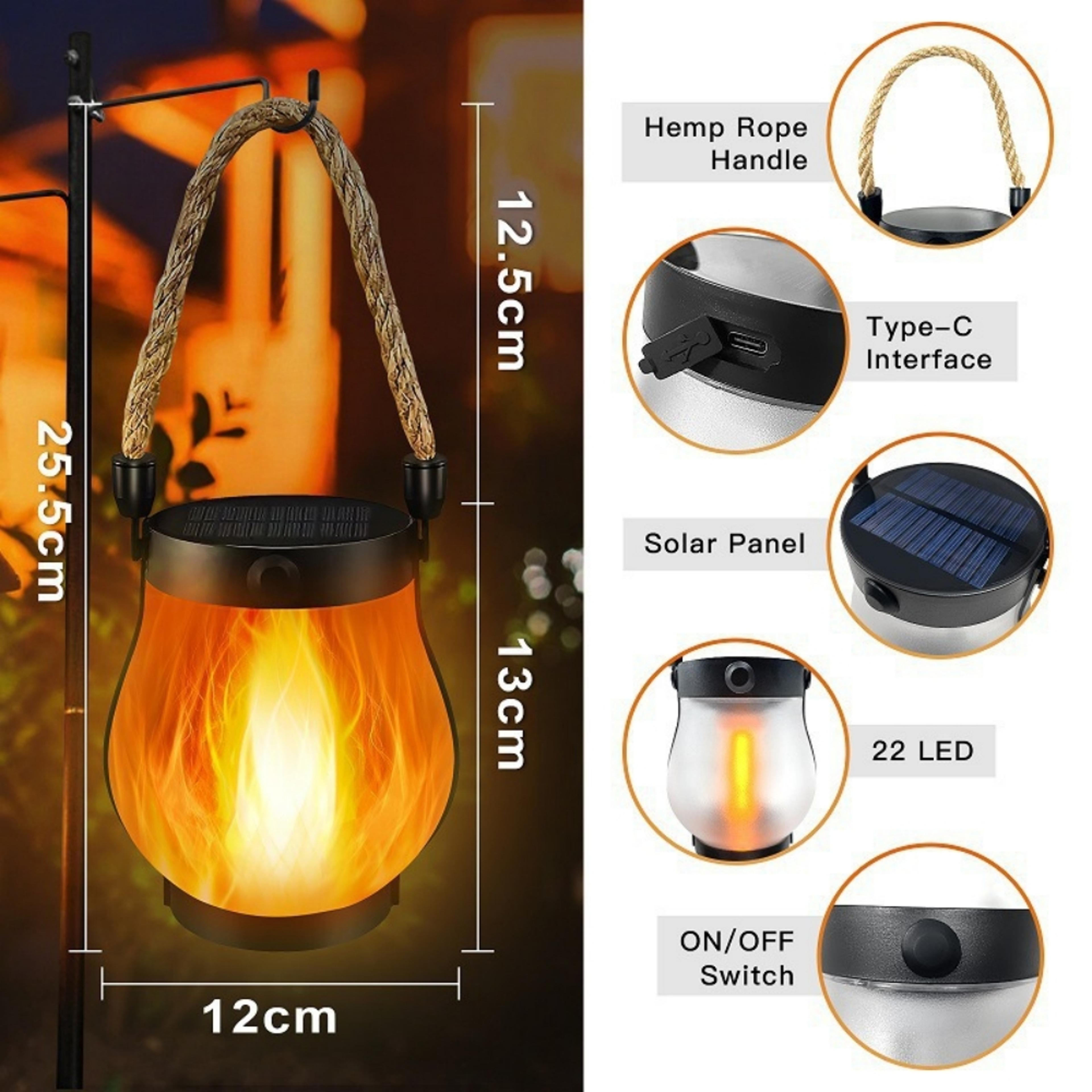 Solar Flickering Flame Lantern USB C Waterproof Outdoor Hanging Garden Light 2