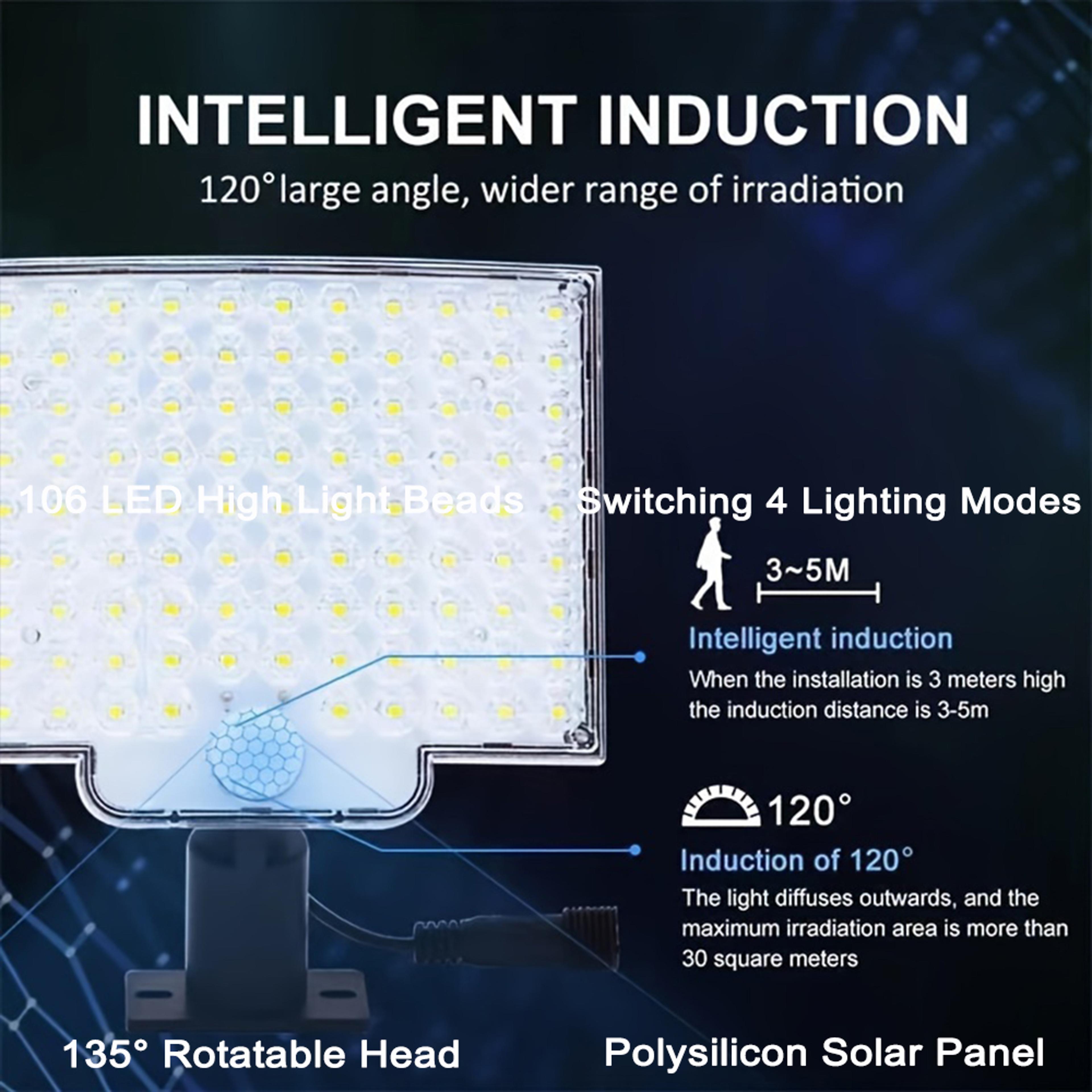 106 LED Solar Motion Sensor Light Outdoor Solar Flood Light With Separate Panel 3 Modes 3