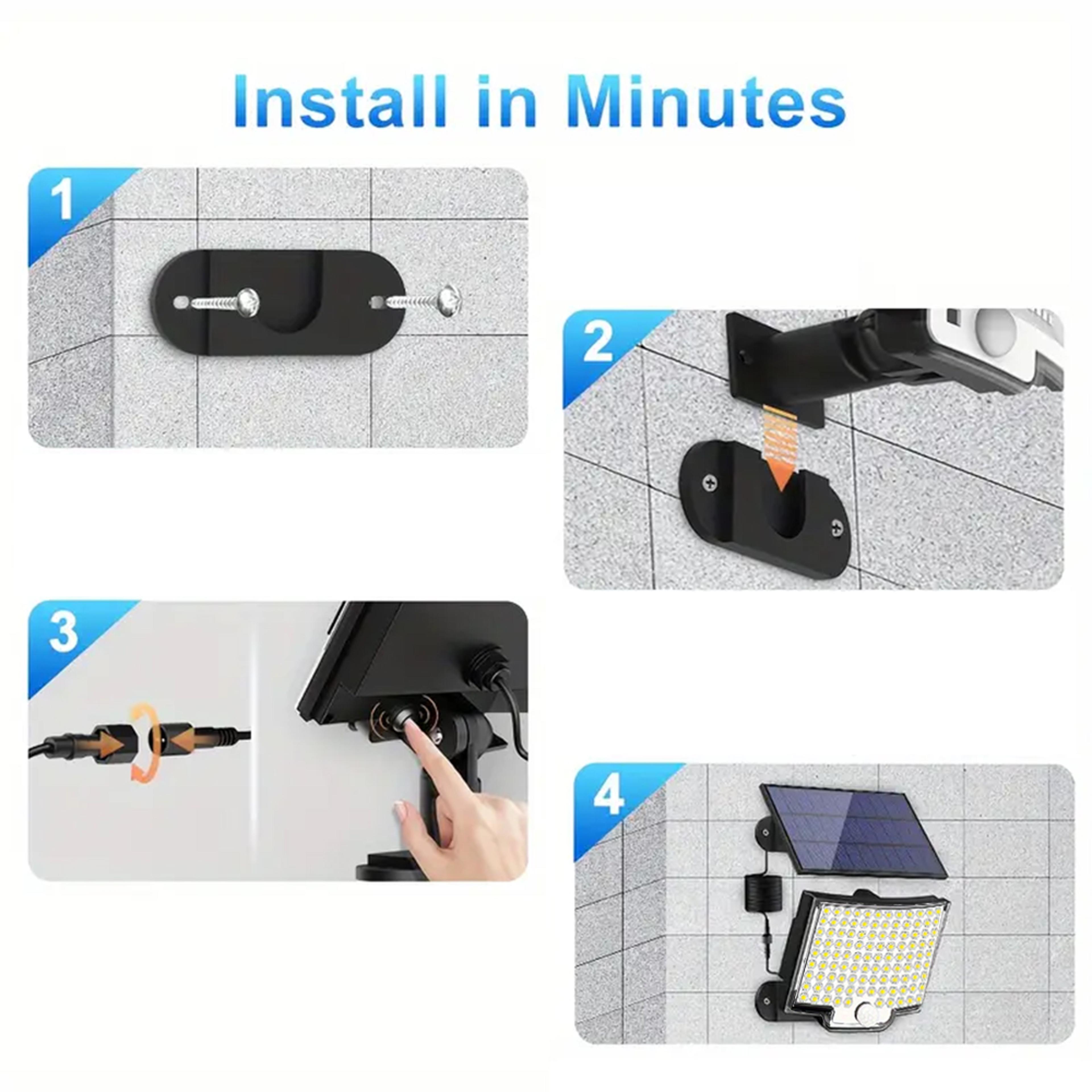 106 LED Solar Motion Sensor Light Outdoor Solar Flood Light With Separate Panel 3 Modes 6