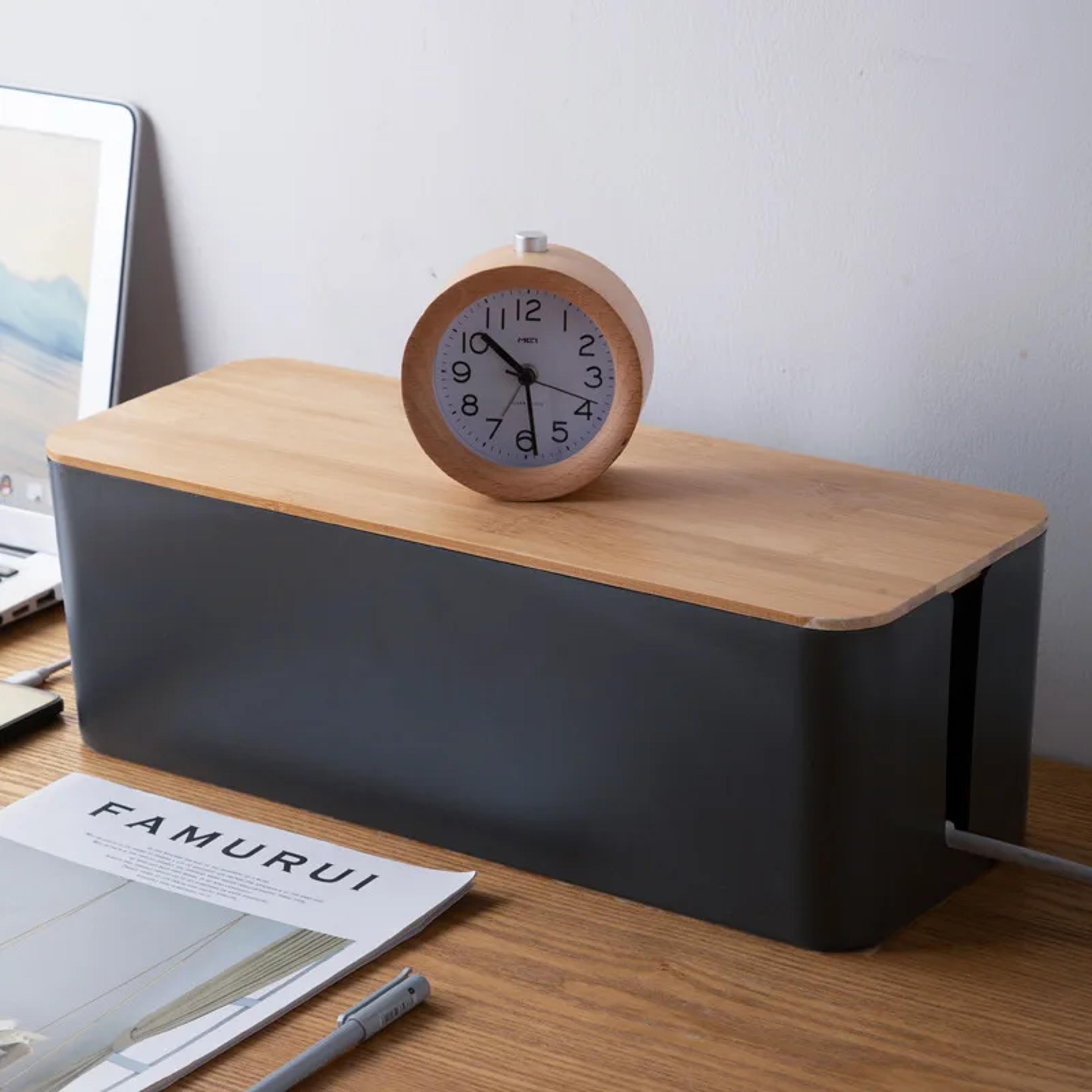 Bamboo Cable Management Box Power Strip Organizer Cord Storage Box 3
