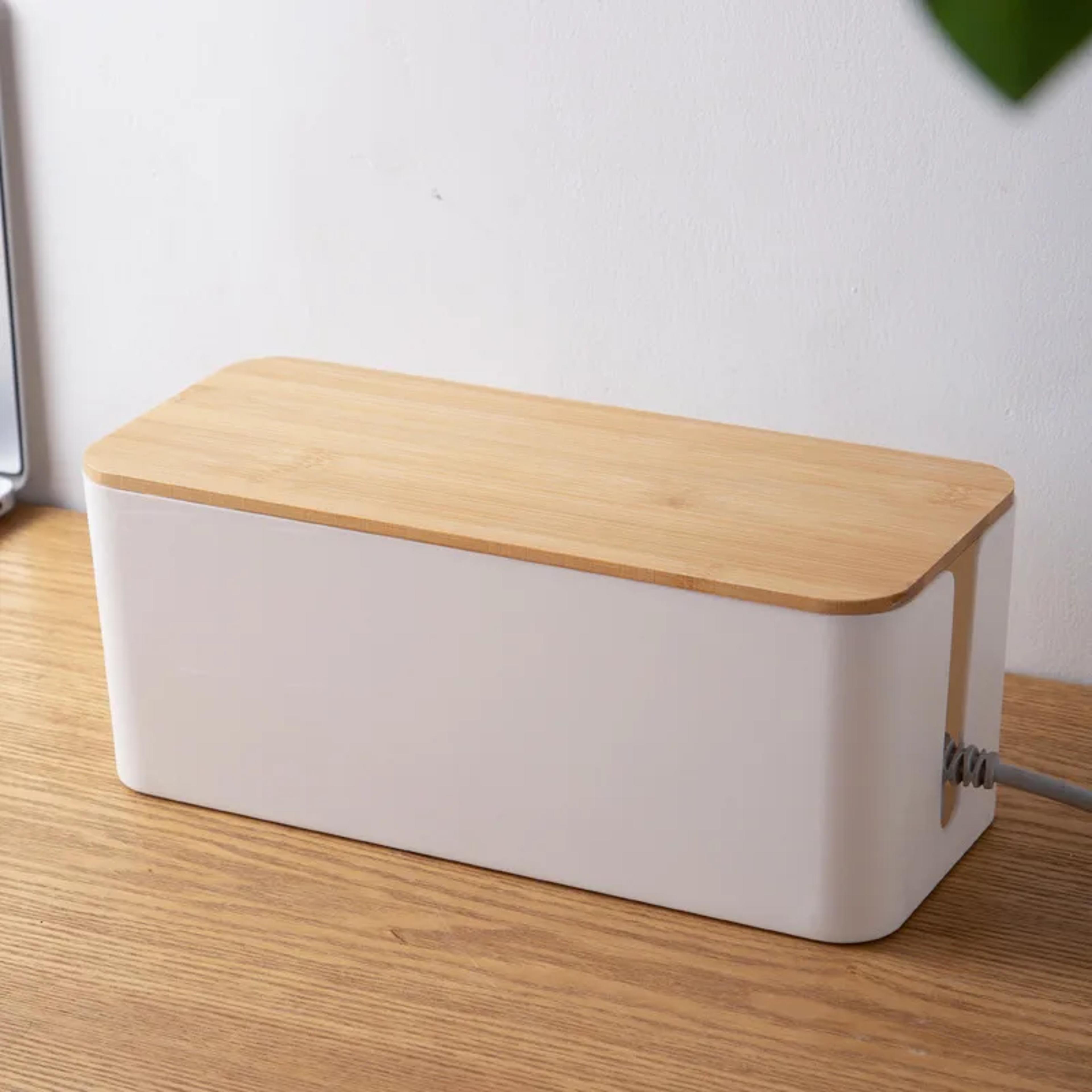 Bamboo Cable Management Box Power Strip Organizer Cord Storage Box 4