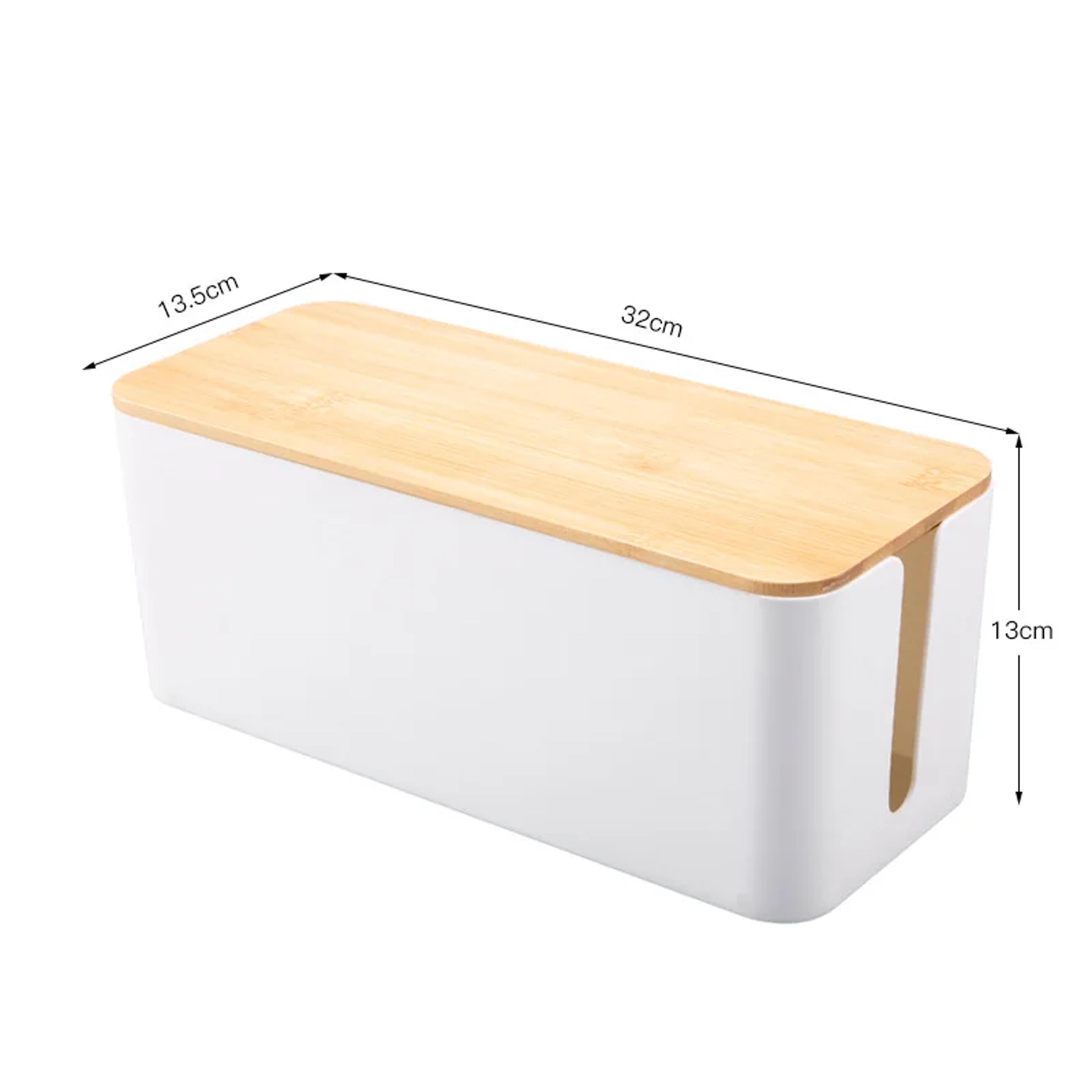 Bamboo Cable Management Box Power Strip Organizer Cord Storage Box 8