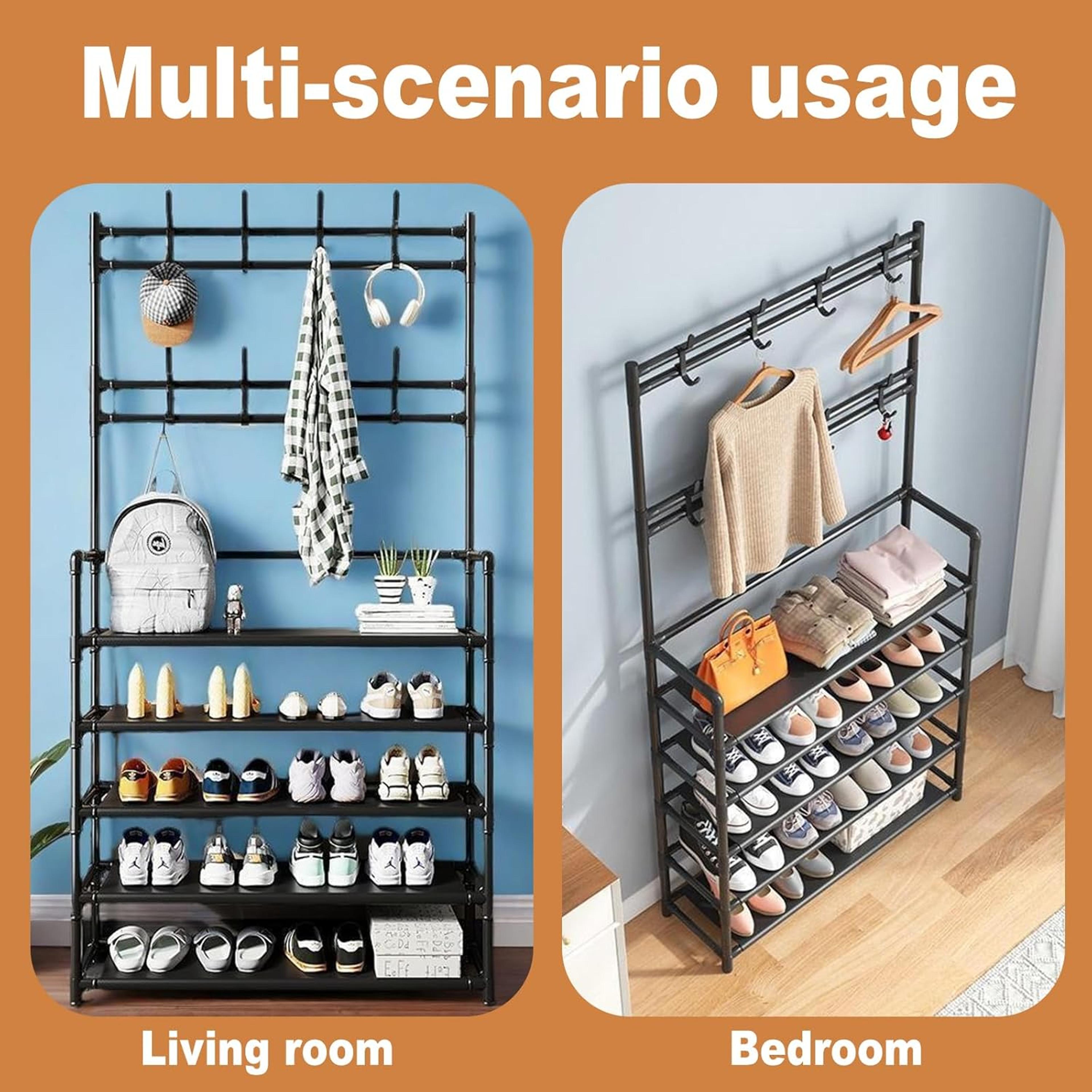 5 Tier Shoe Rack With Coat Hooks Freestanding Entryway Organizer 4