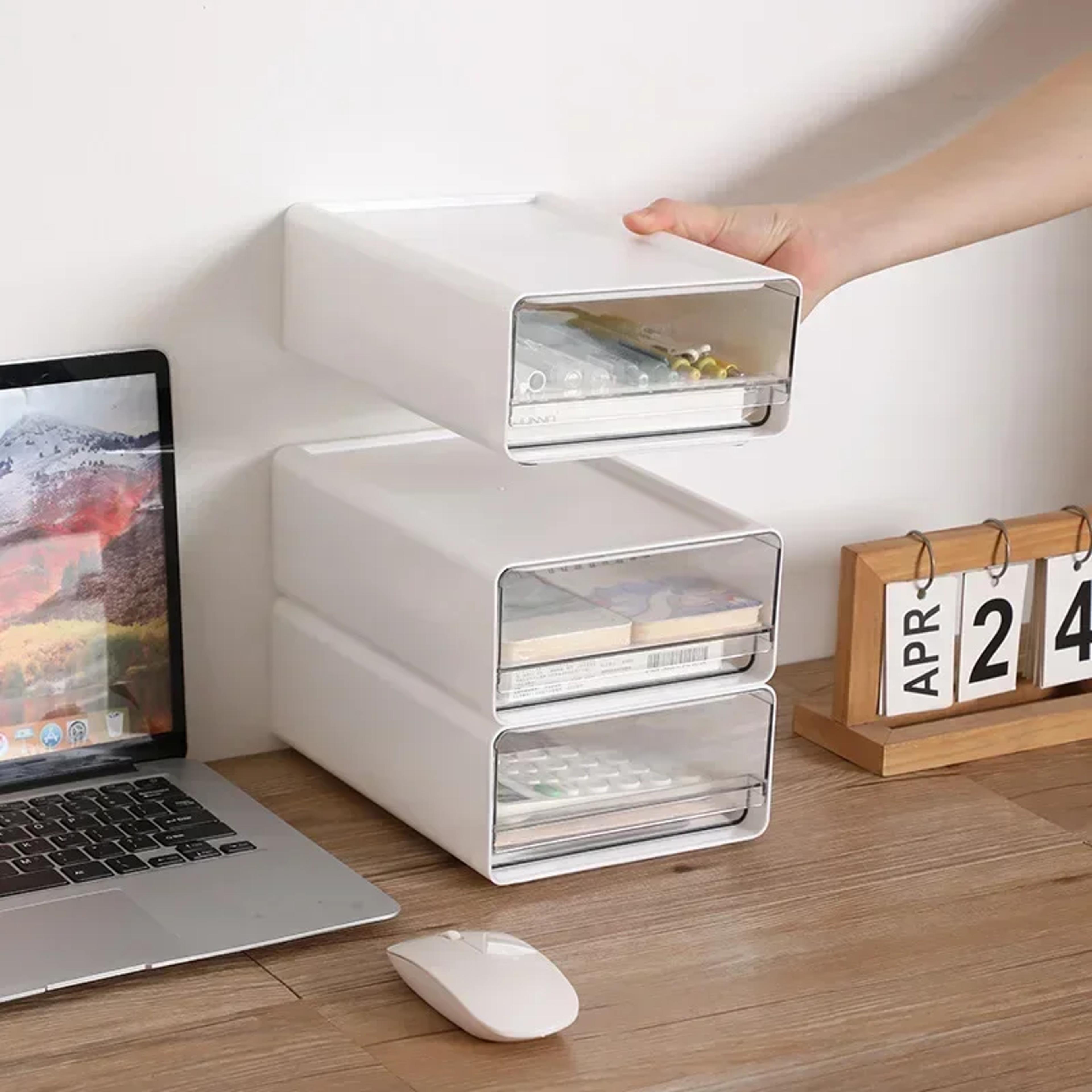 Transparent Desktop Storage Box Stackable Drawer Organizer For Office Home Study 0