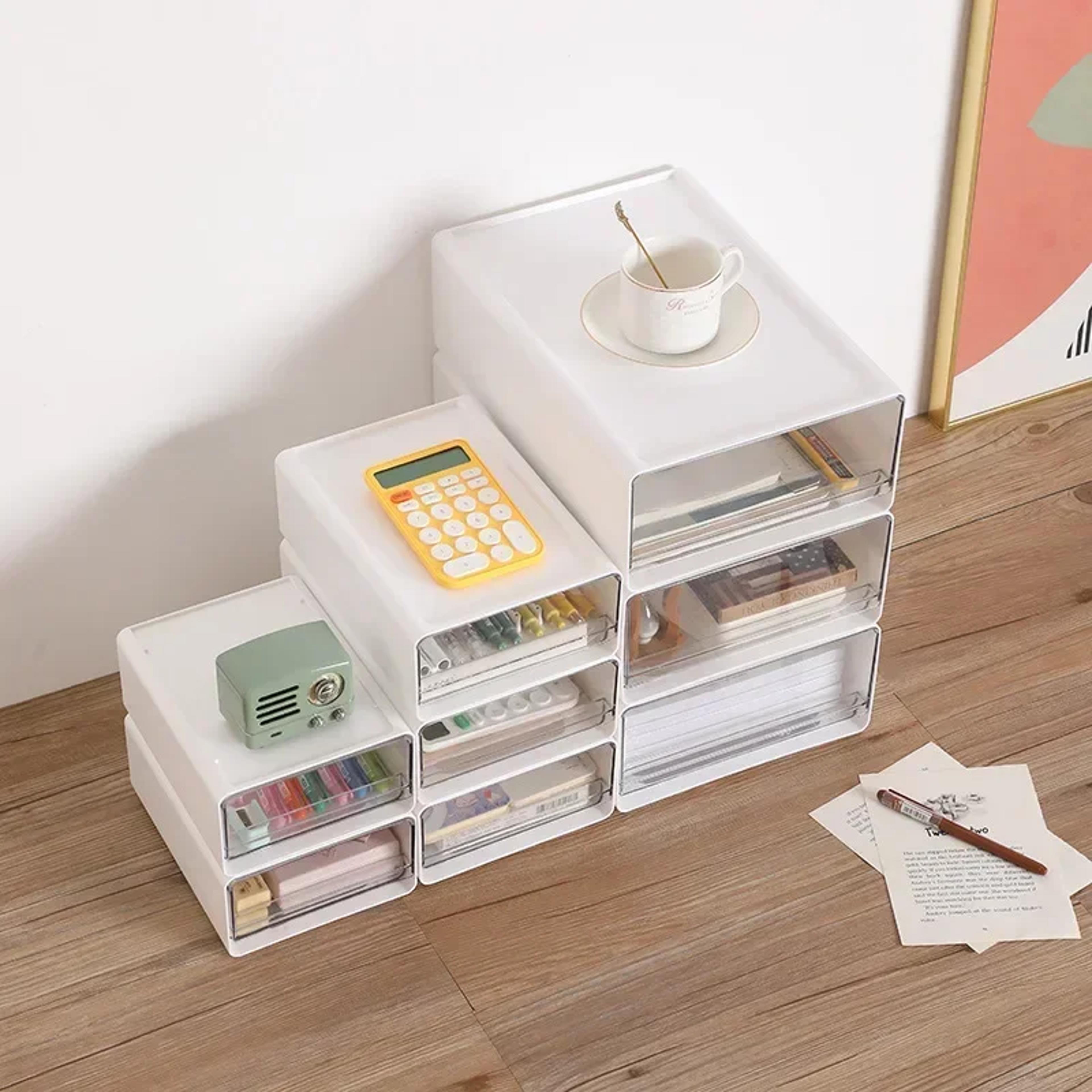 Transparent Desktop Storage Box Stackable Drawer Organizer For Office Home Study 1