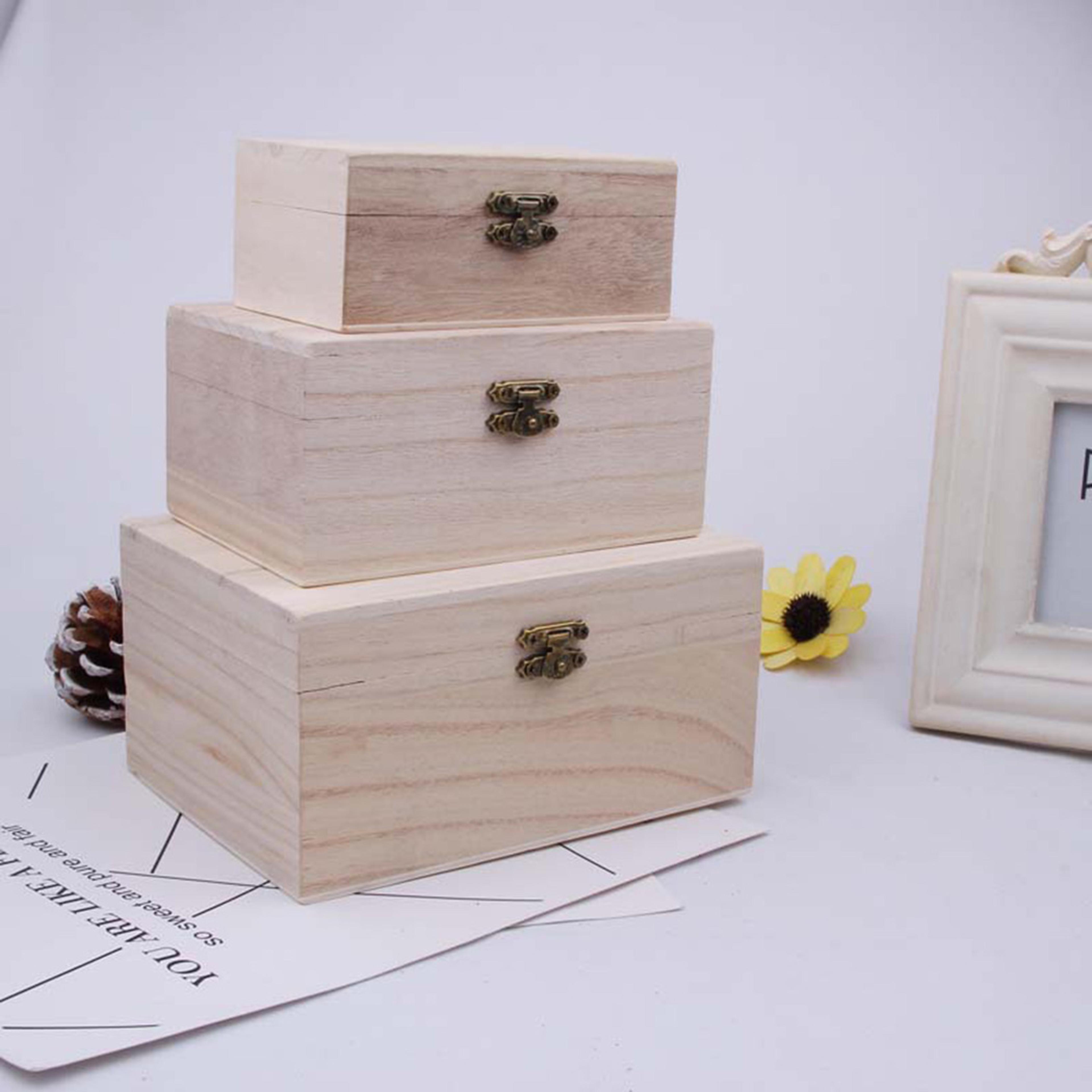 Natural Wooden Keepsake Box Hinged Craft Storage Box For DIY Gifts 1