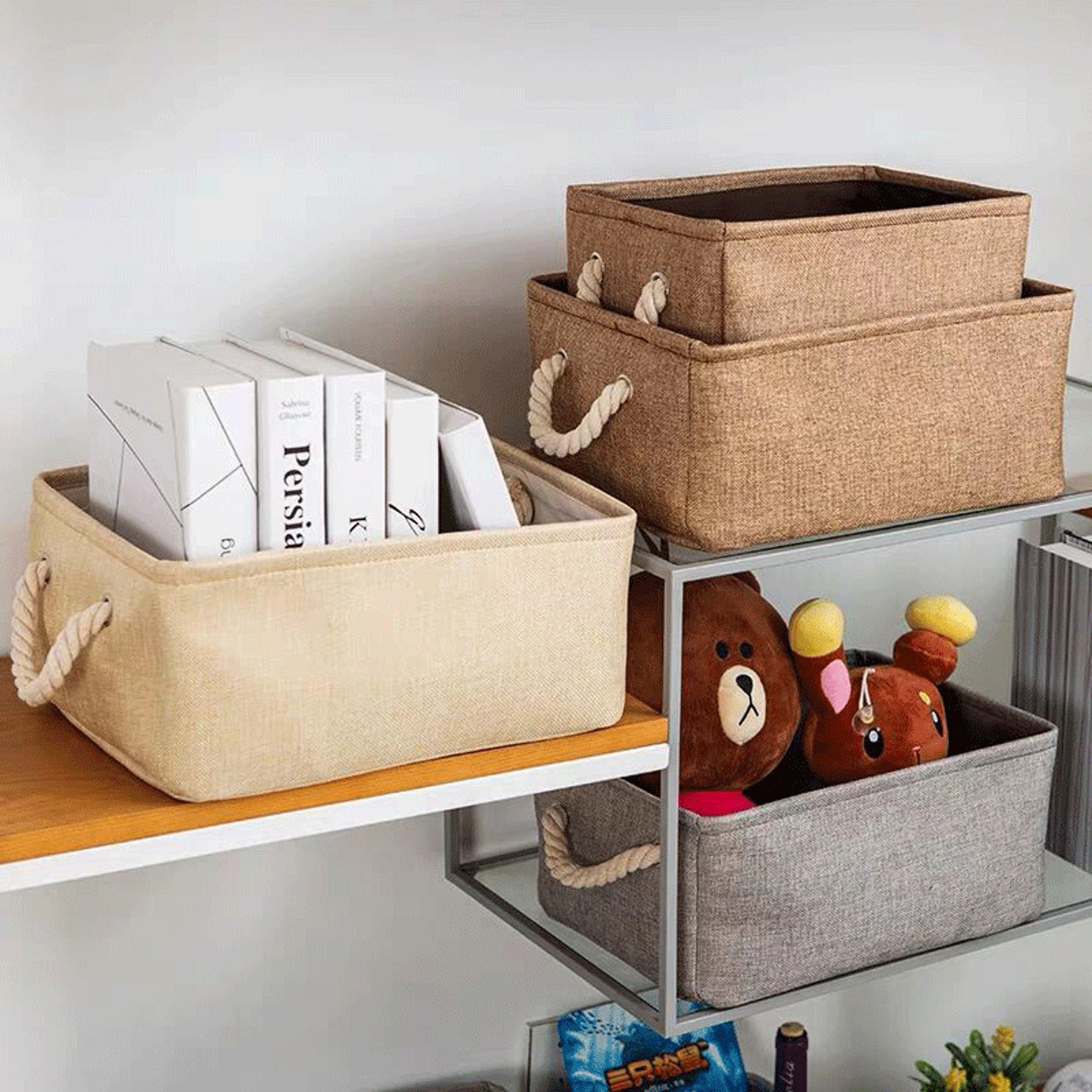 Foldable Storage Basket Linen Fabric Storage Bin With Handles For Closet Toys Laundry 4