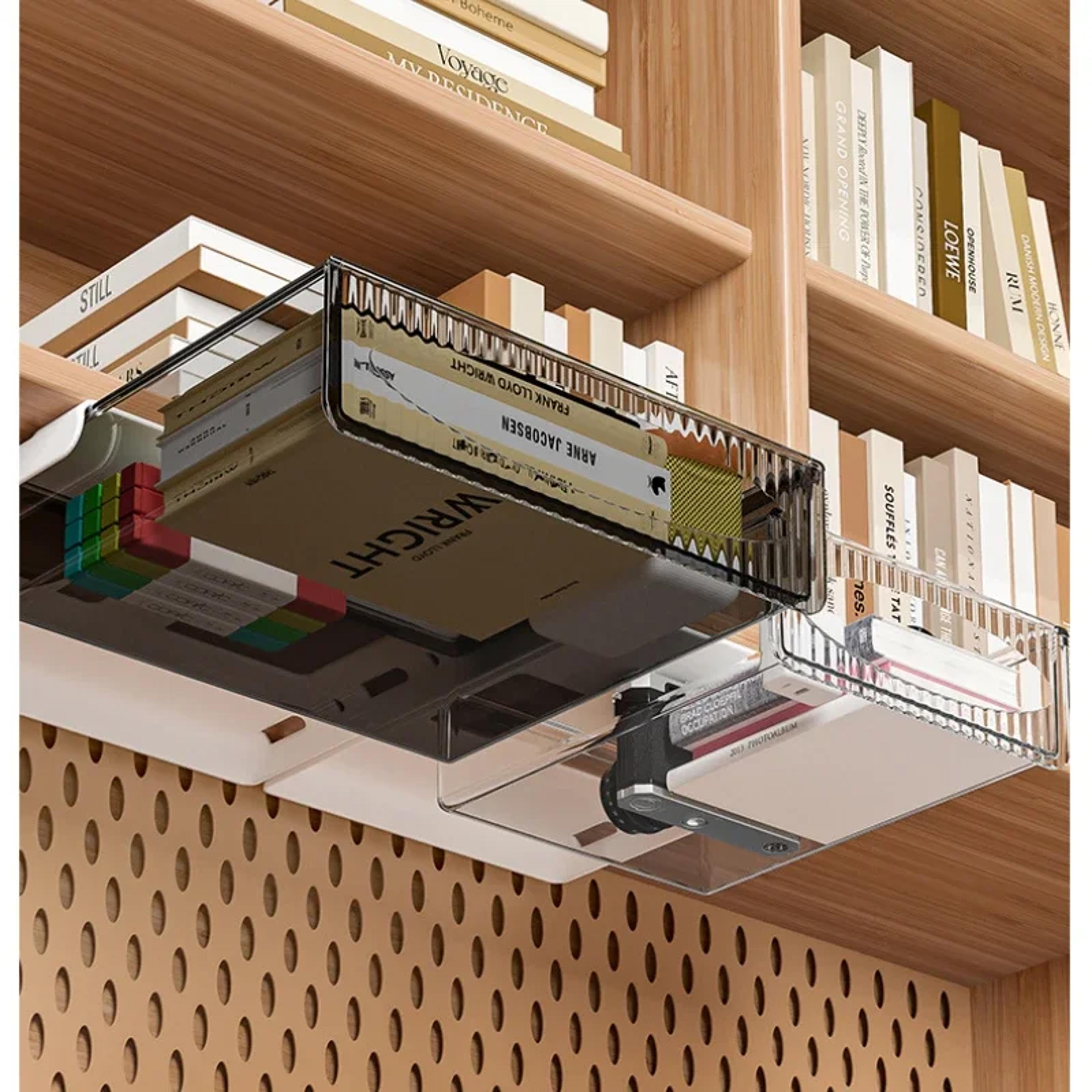 Hidden Under Desk Drawer Pull Out Desk Organizer Large Capacity Storage Box 3