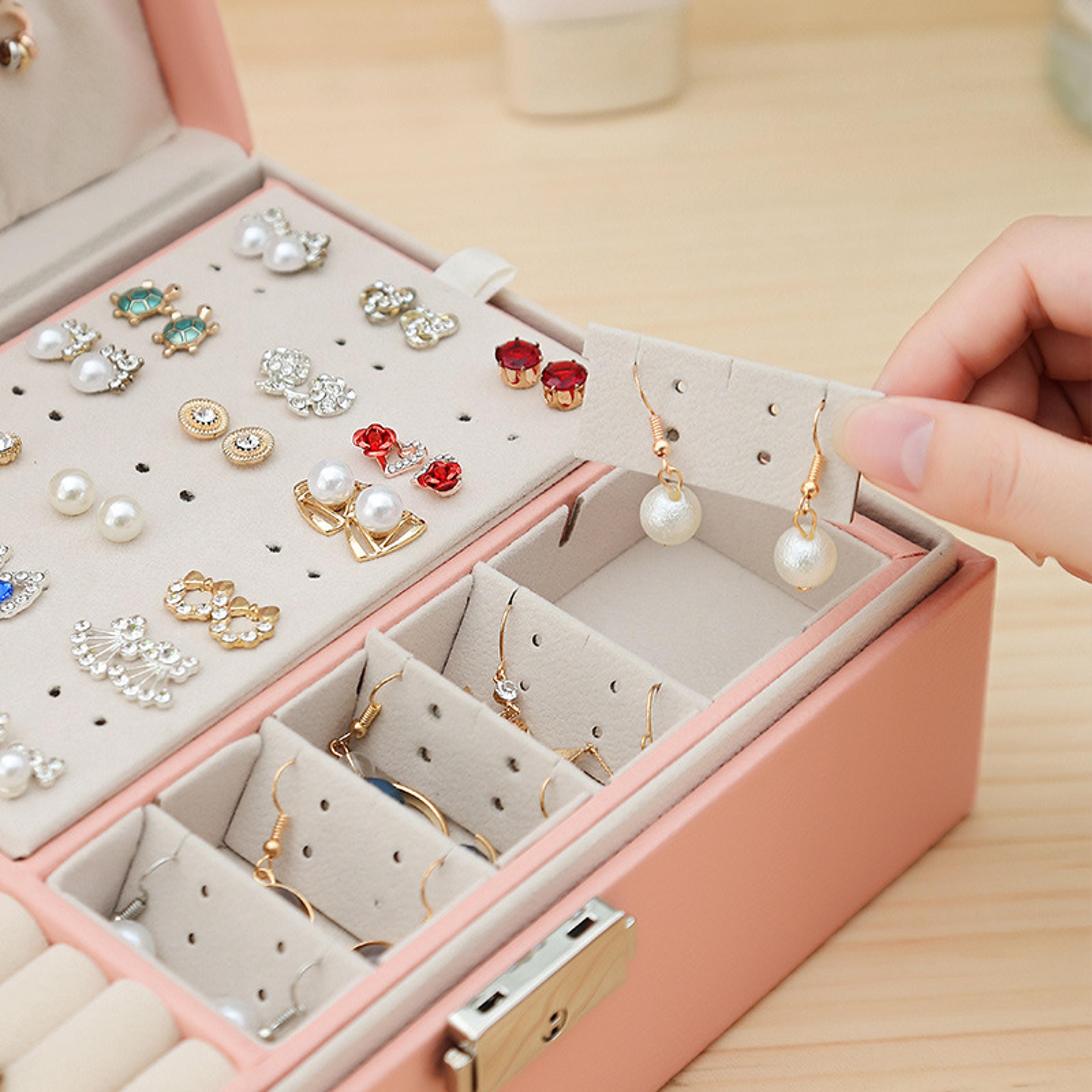 Double Layer Jewelry Organizer Box PU Leather Storage Case For Rings Earrings And Necklaces 5