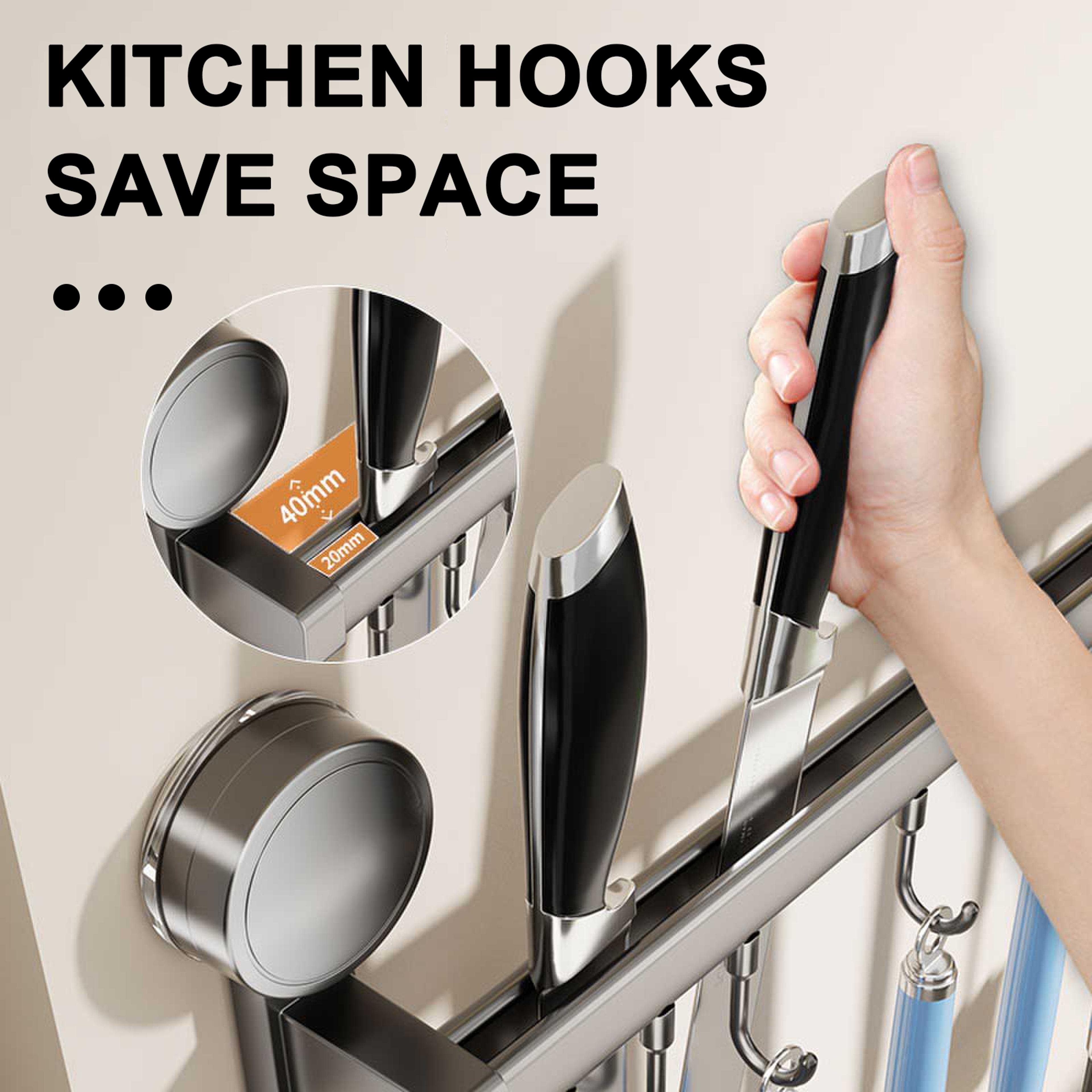 Wall Mounted Kitchen Hook Rack No Drill Utensil Organizer With Chopping Board Holder 1