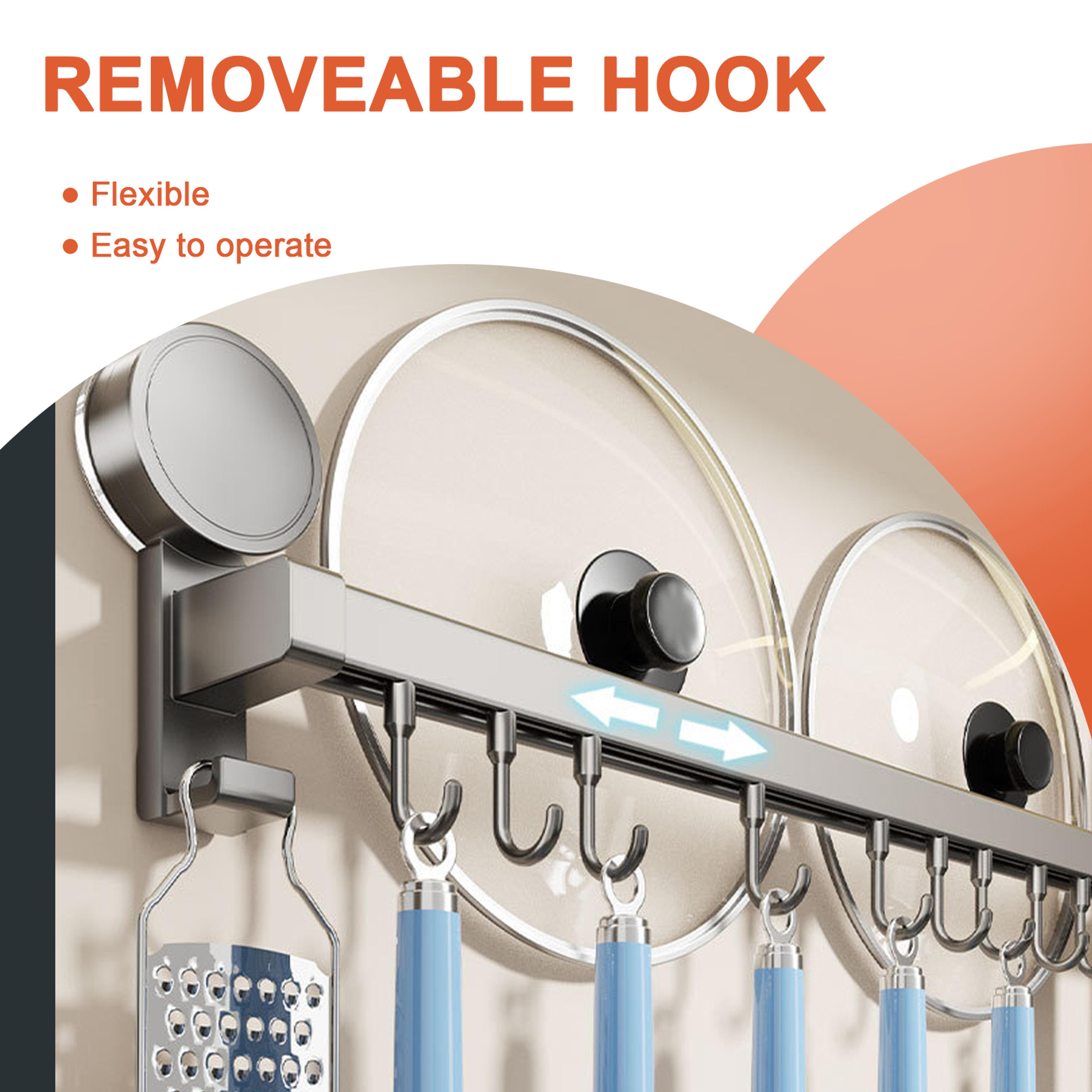 Wall Mounted Kitchen Hook Rack No Drill Utensil Organizer With Chopping Board Holder 6