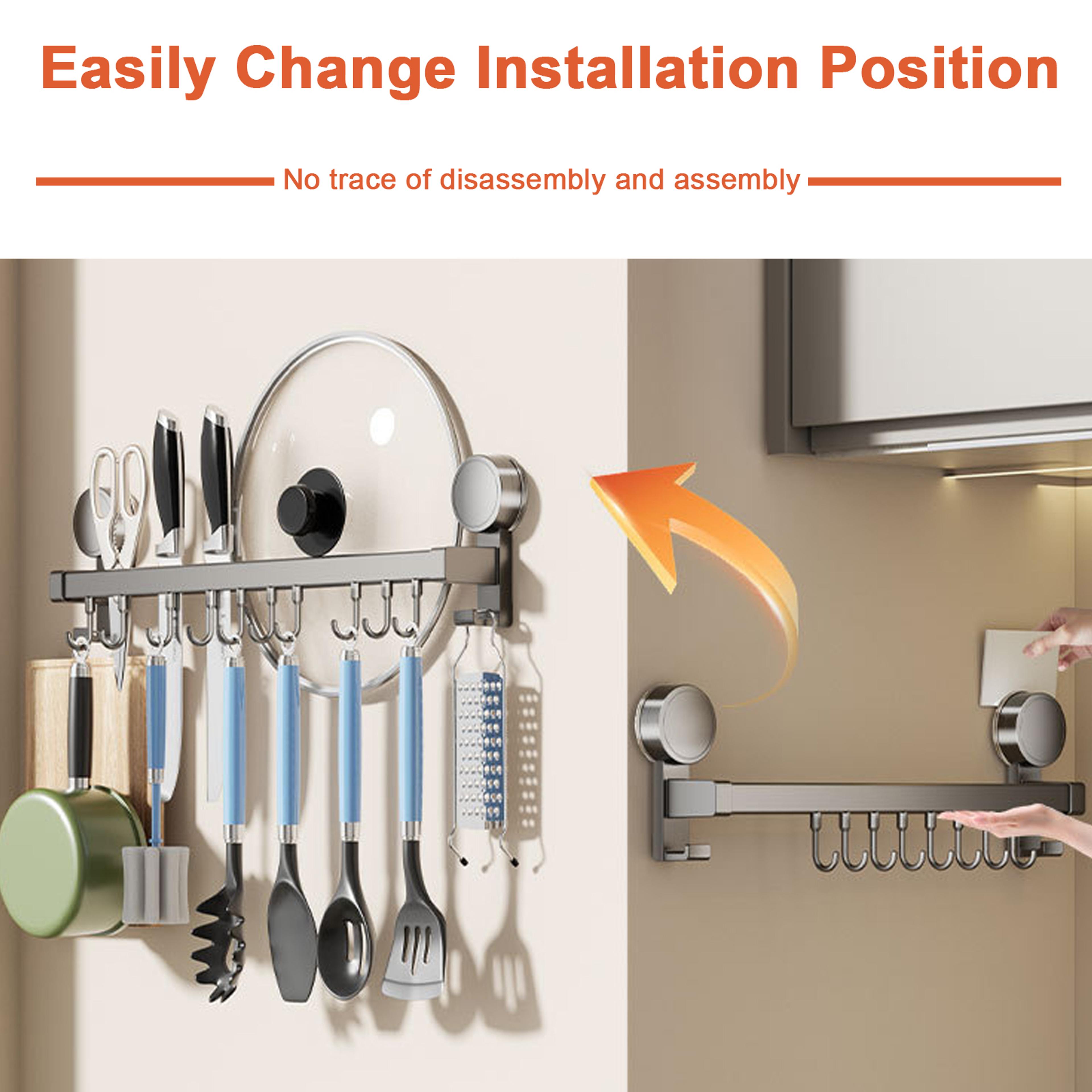 Wall Mounted Kitchen Hook Rack No Drill Utensil Organizer With Chopping Board Holder 4