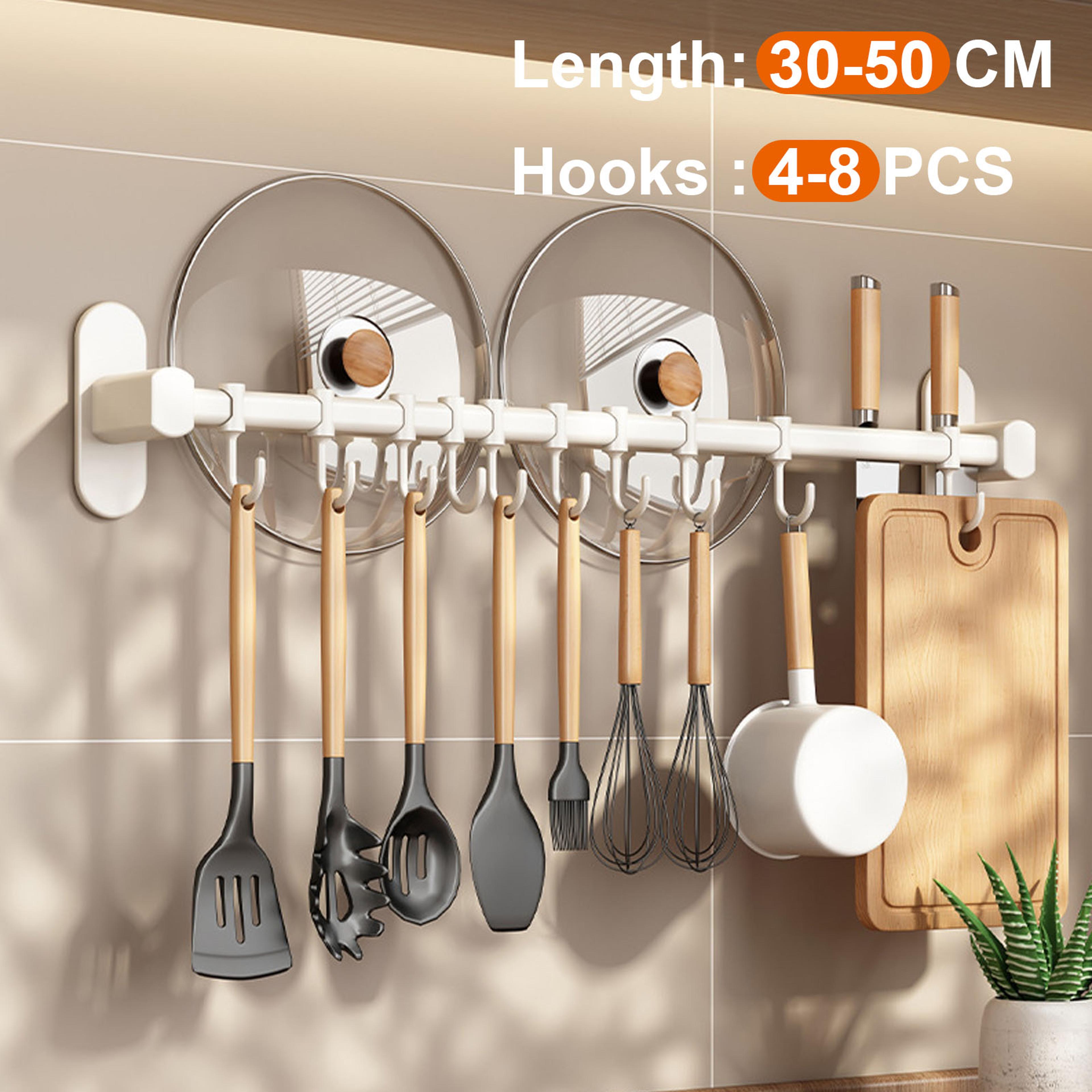 Wall Mounted Kitchen Hook Rack No Drill Utensil Organizer With Chopping Board Holder 1