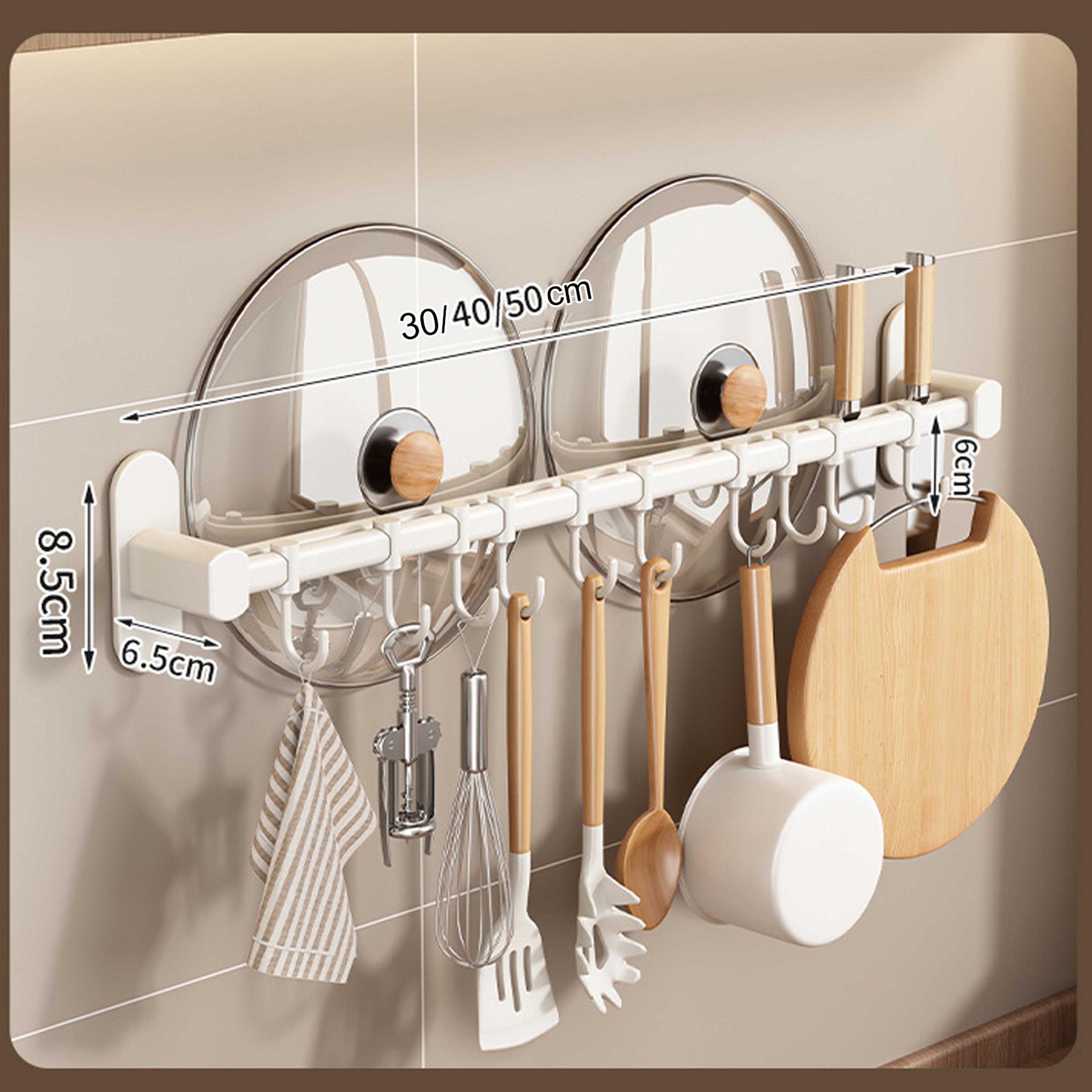 Wall Mounted Kitchen Hook Rack No Drill Utensil Organizer With Chopping Board Holder 5