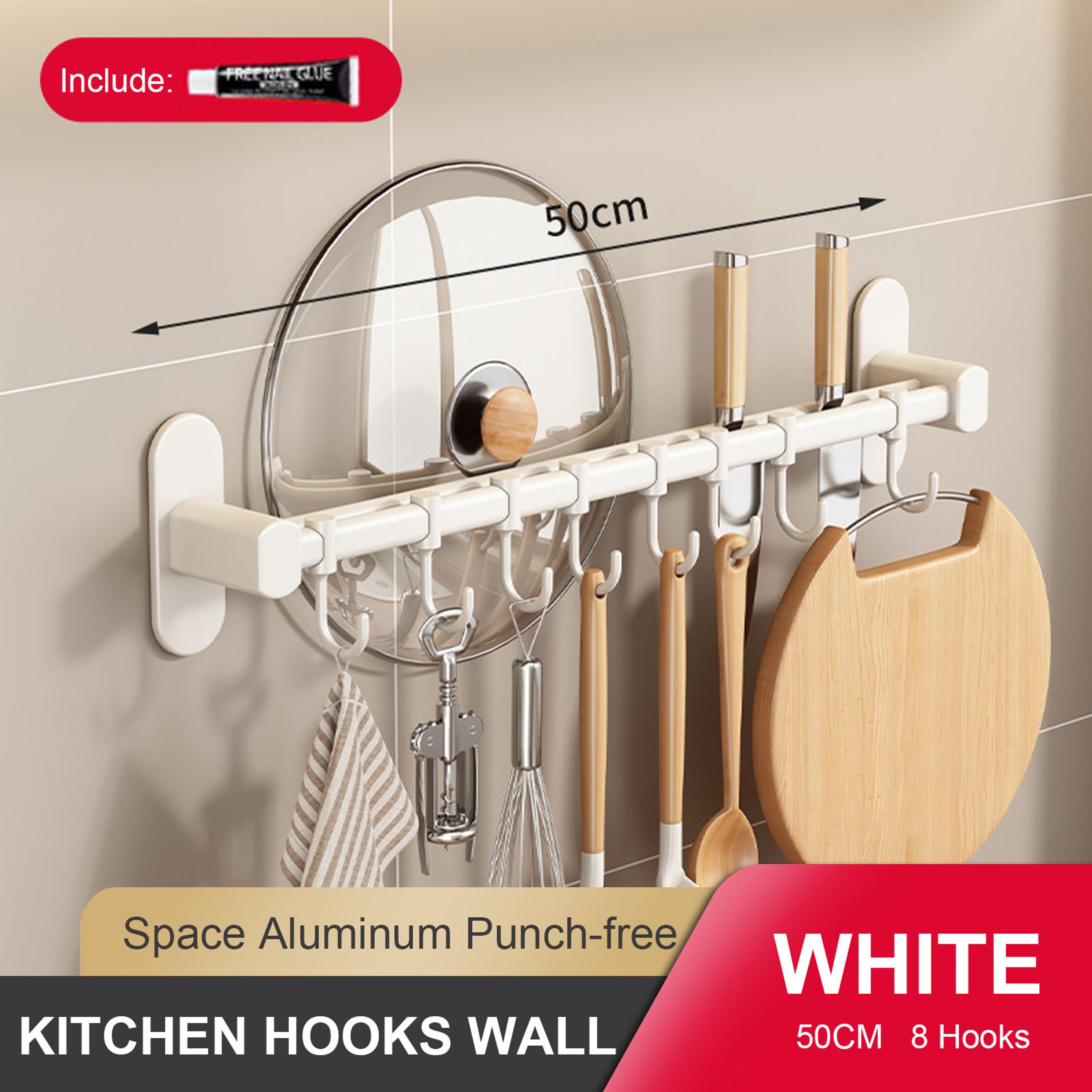 Wall Mounted Kitchen Hook Rack No Drill Utensil Organizer With Chopping Board Holder 13