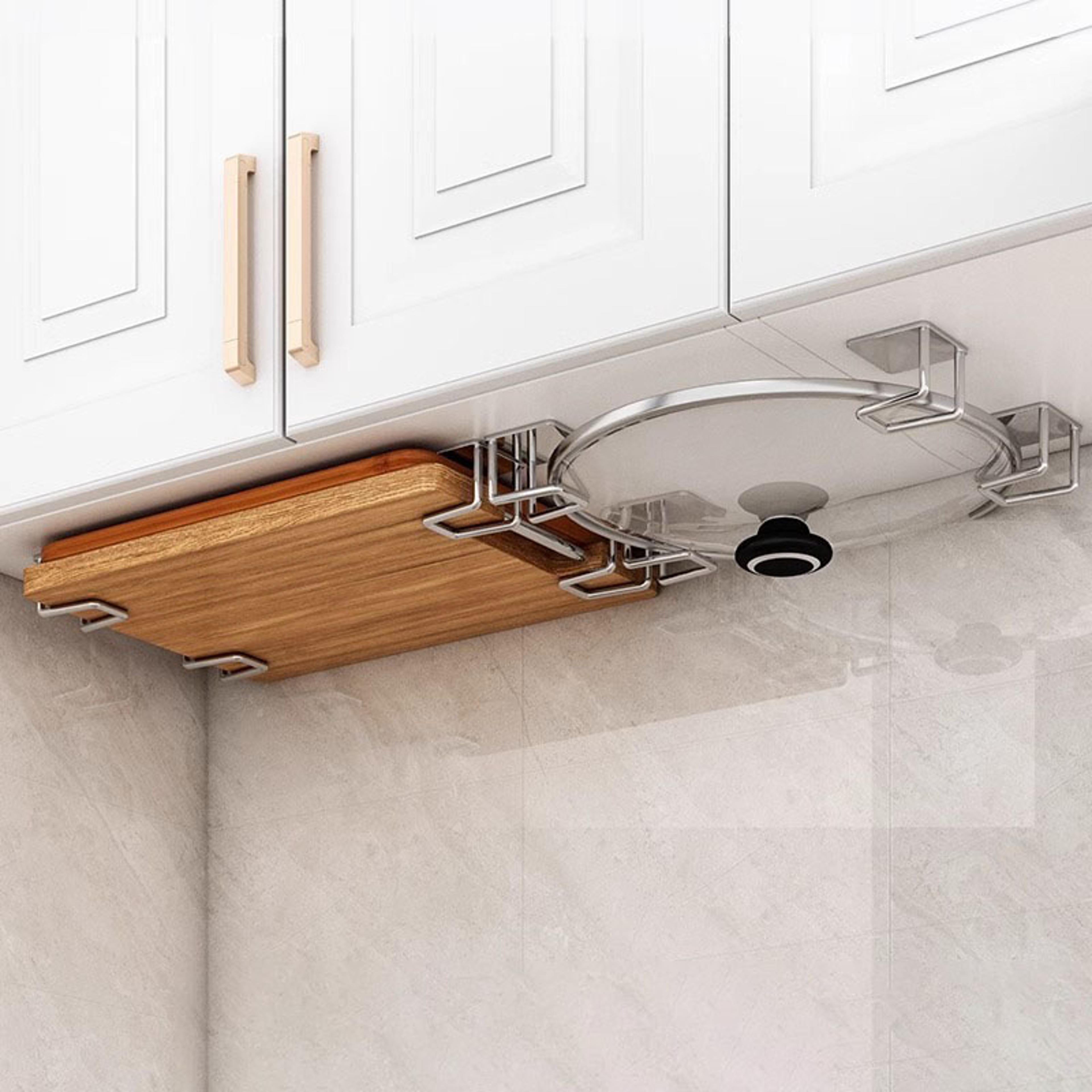 No Drill Wall Mounted Kitchen Organizer Cutting Board And Pot Lid Storage Rack 2