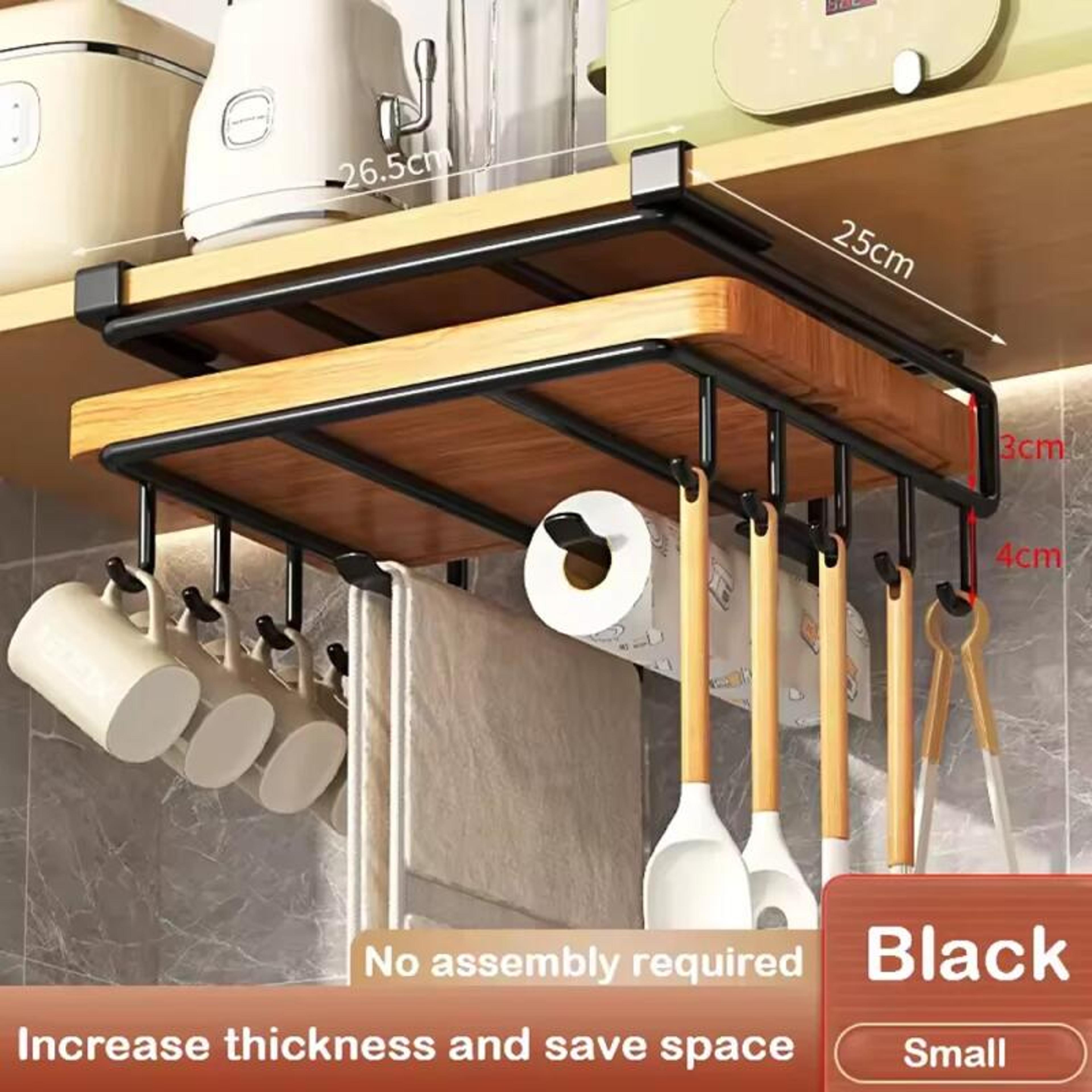 Space Saving Under Cabinet Organizer With Paper Towel Holder And Kitchen Hooks 1