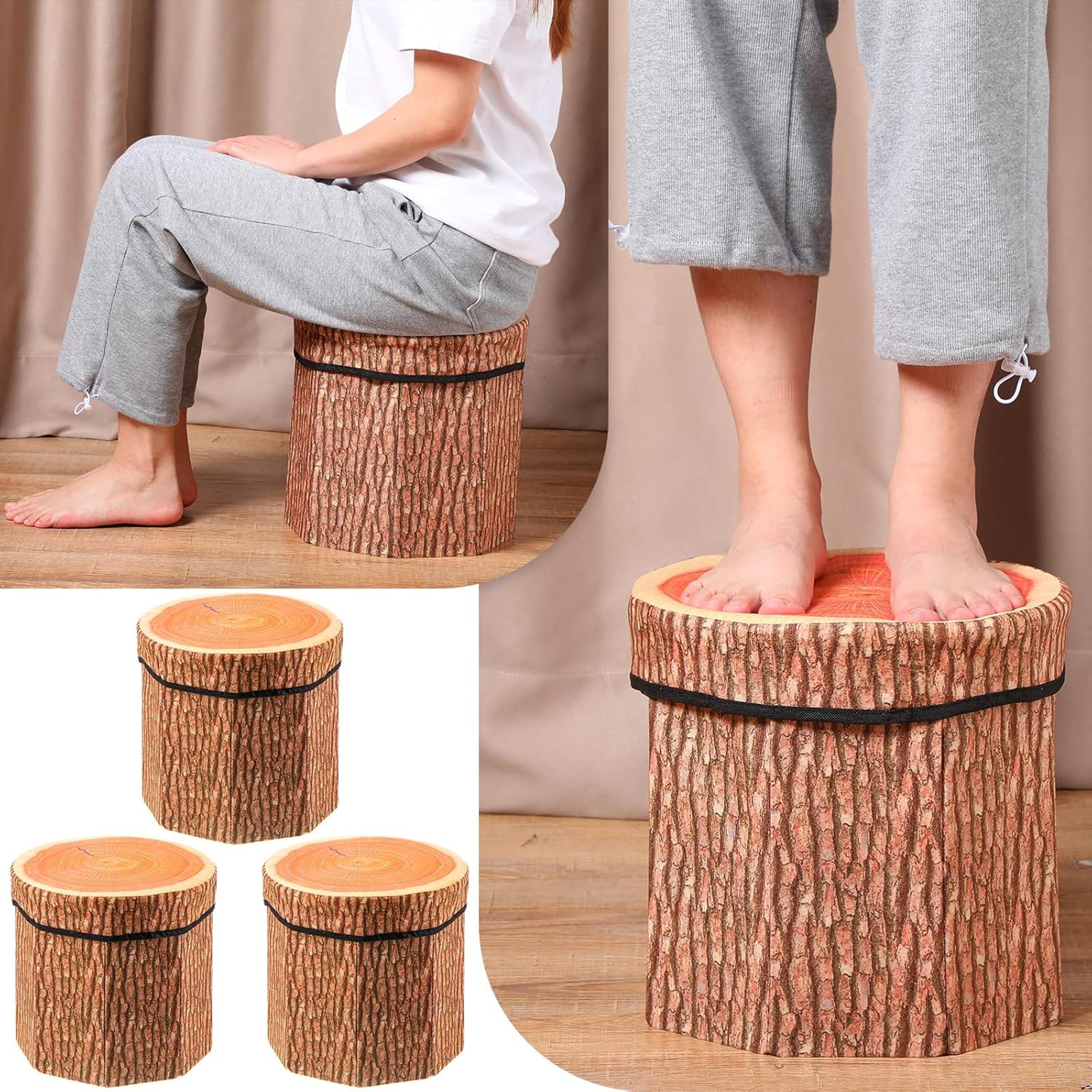 Tree Stump Storage Ottoman Folding Storage Stool And Collapsible Footrest 4