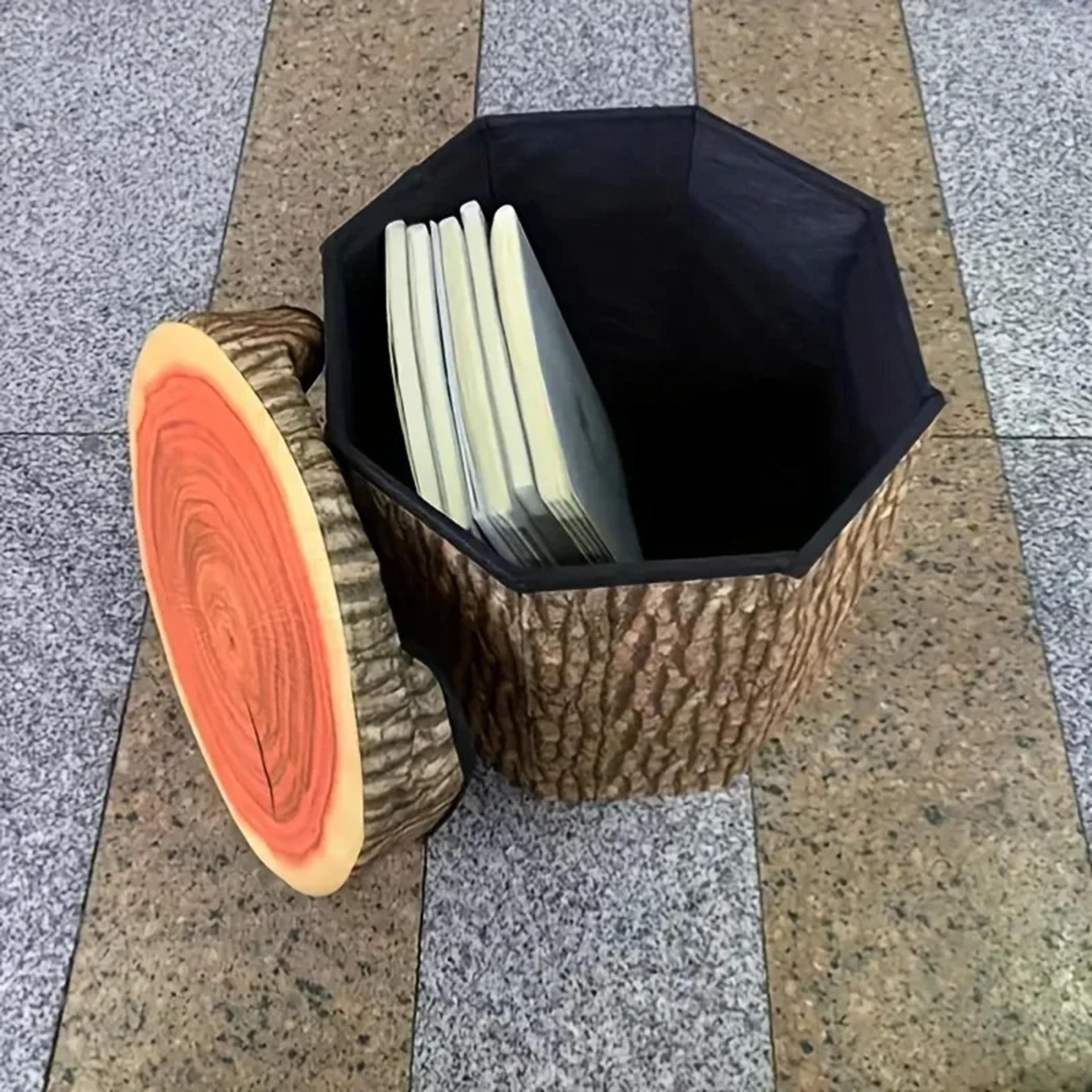 Tree Stump Storage Ottoman Folding Storage Stool And Collapsible Footrest 3
