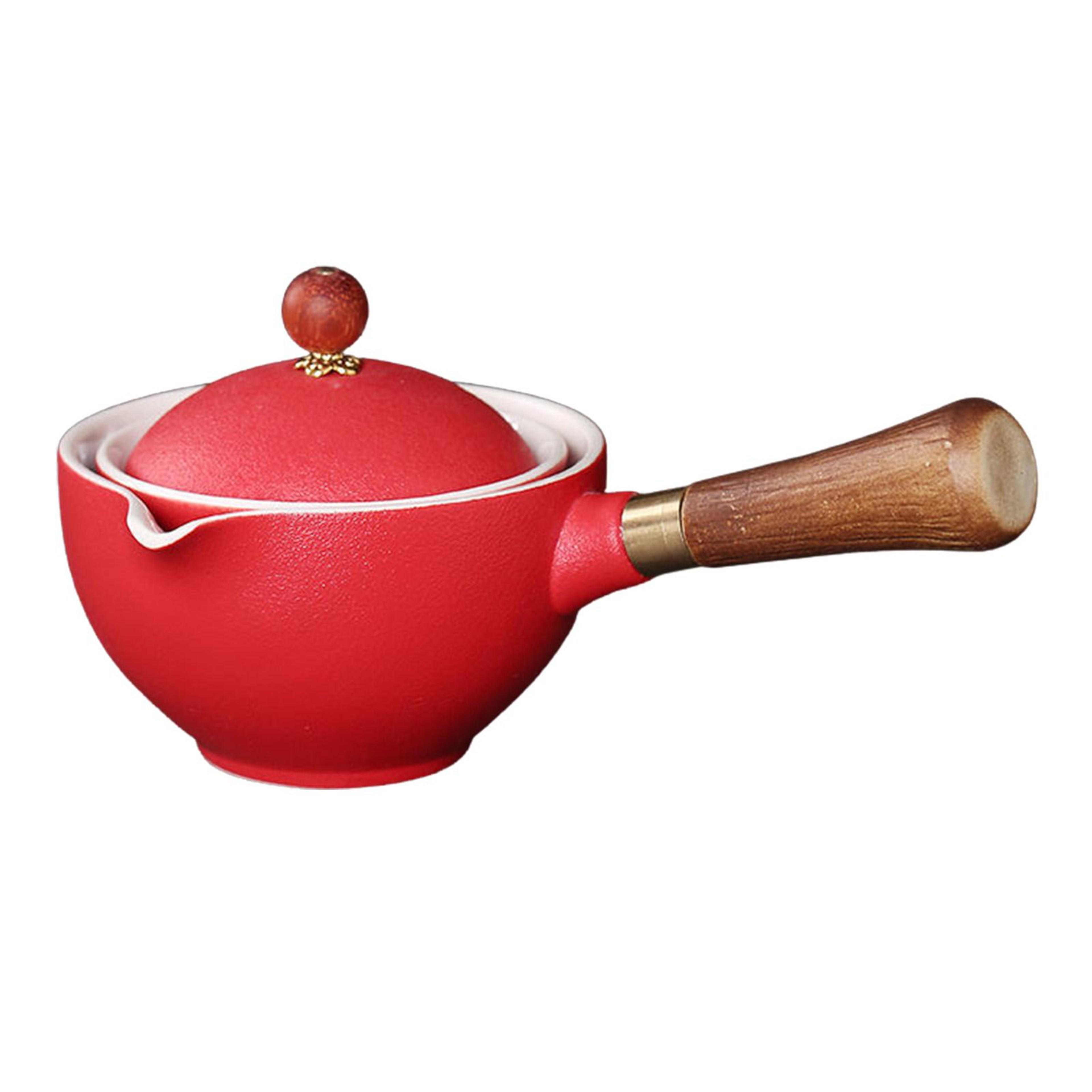 160ml Ceramic Teapot With Rotating Infuser And Wooden Side Handle For Gongfu Tea 10