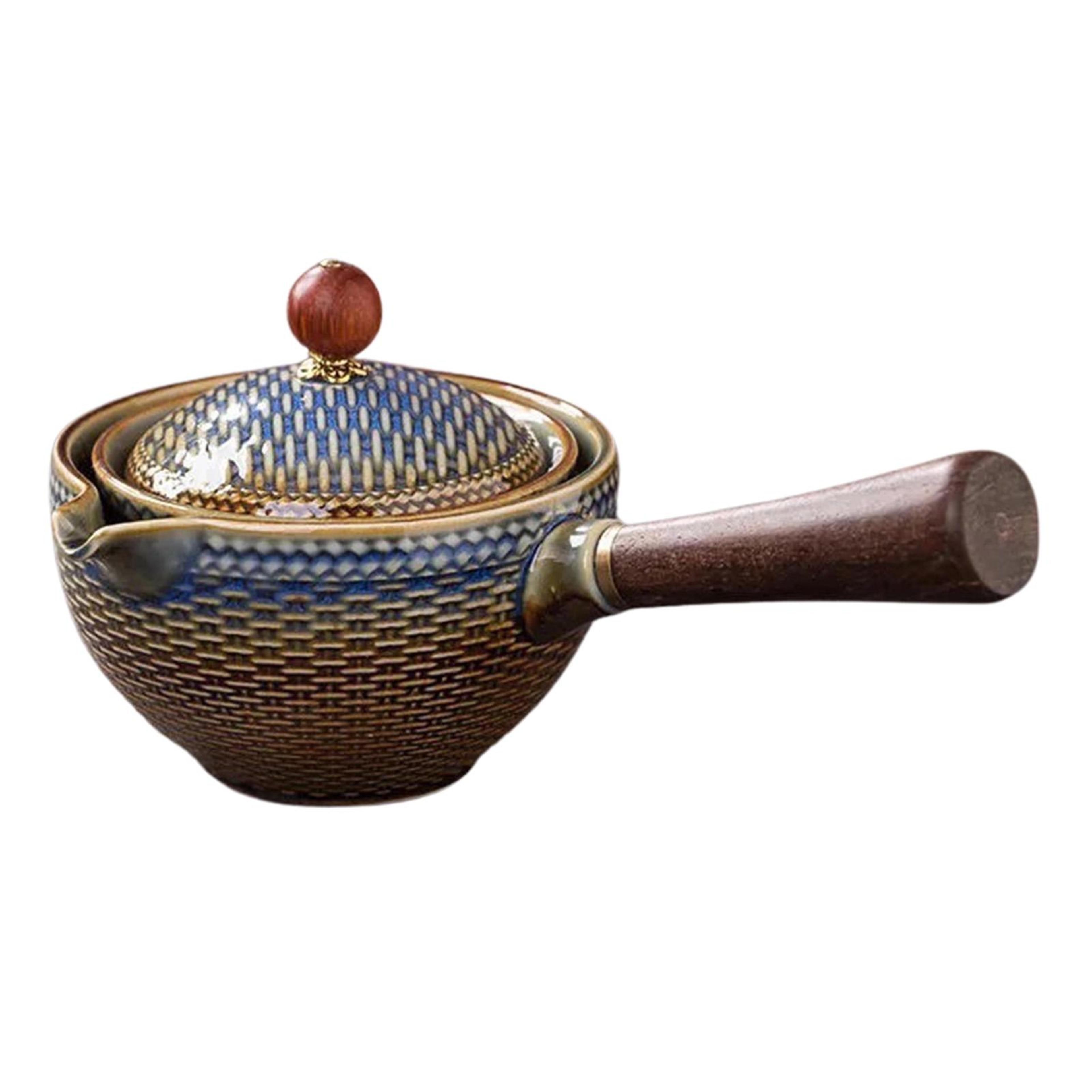 160ml Ceramic Teapot With Rotating Infuser And Wooden Side Handle For Gongfu Tea 13