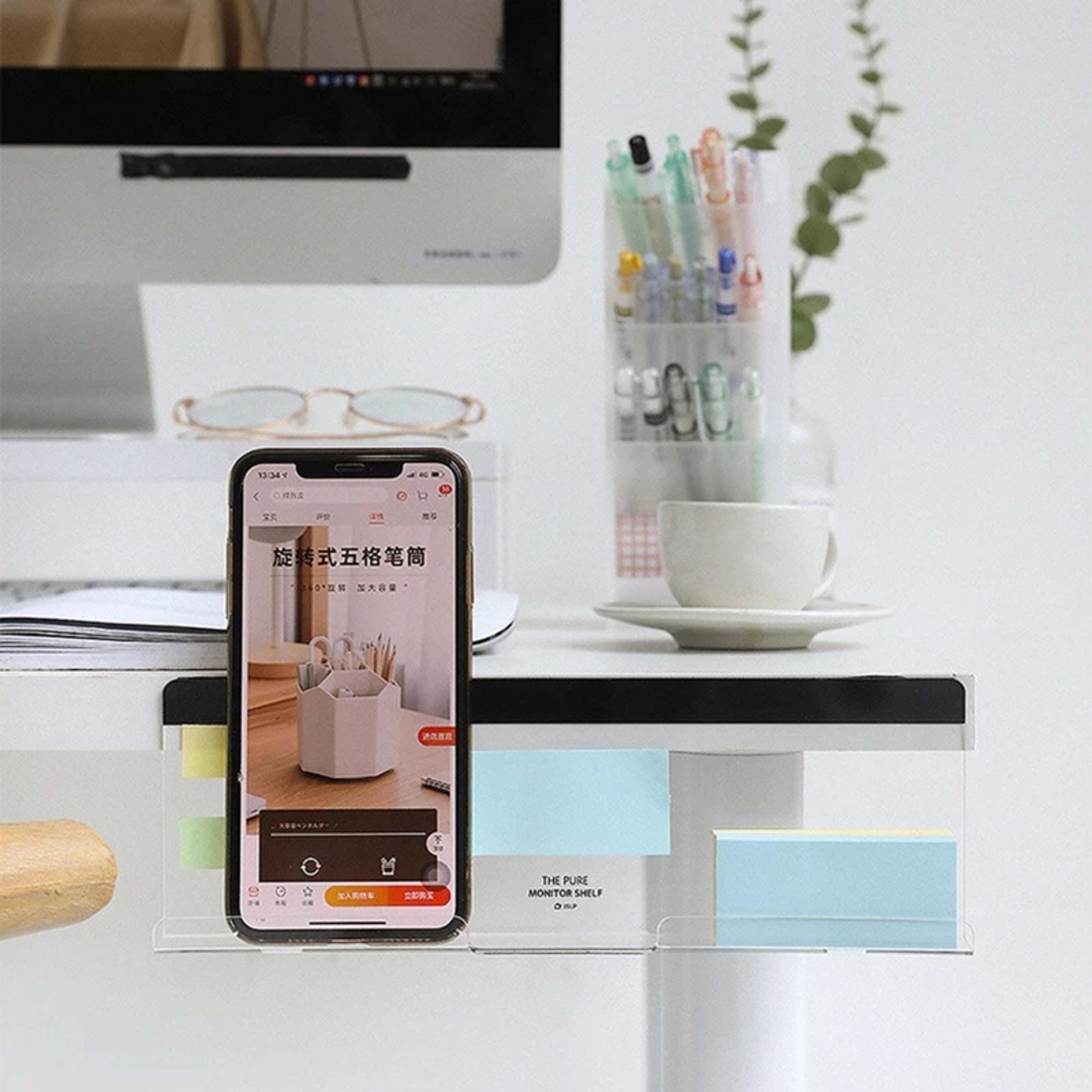 Under Monitor Message Board Desk Organizer With Phone And Memo Storage 3
