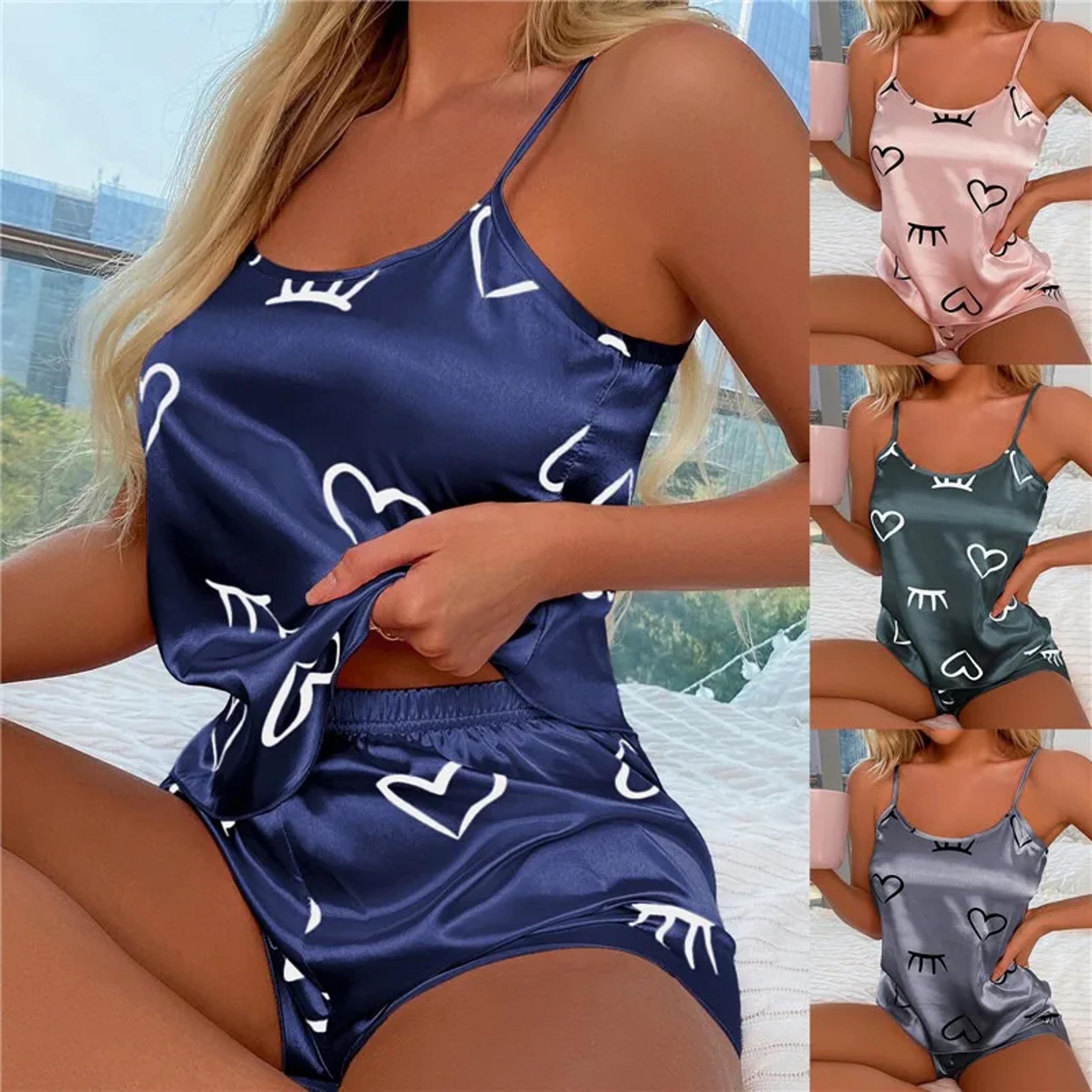 Womens Summer Pajama Set With Spaghetti Strap Camisole And Shorts 2