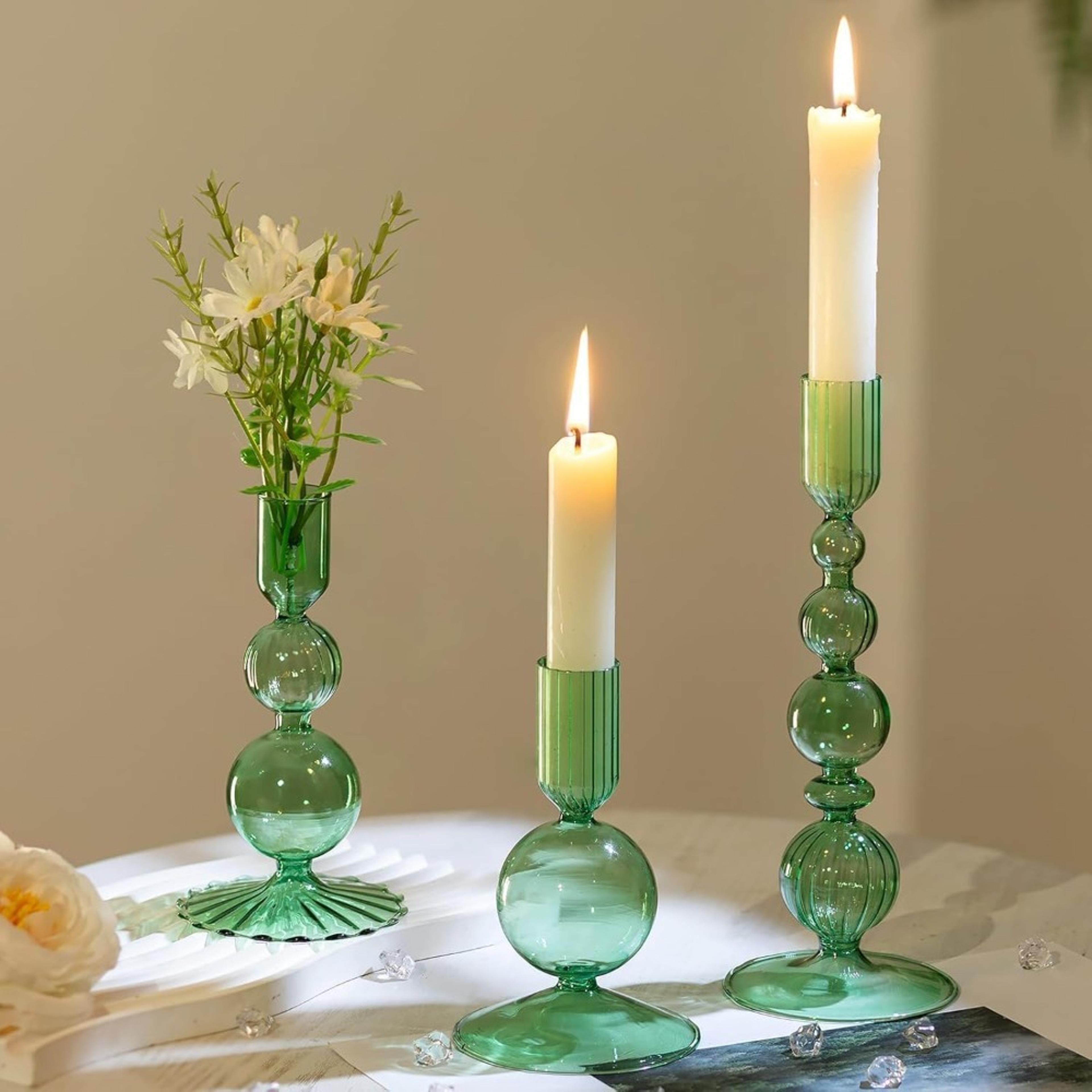 3 Piece Glass Taper Candle Holders Modern Wavy Candlestick Set 3