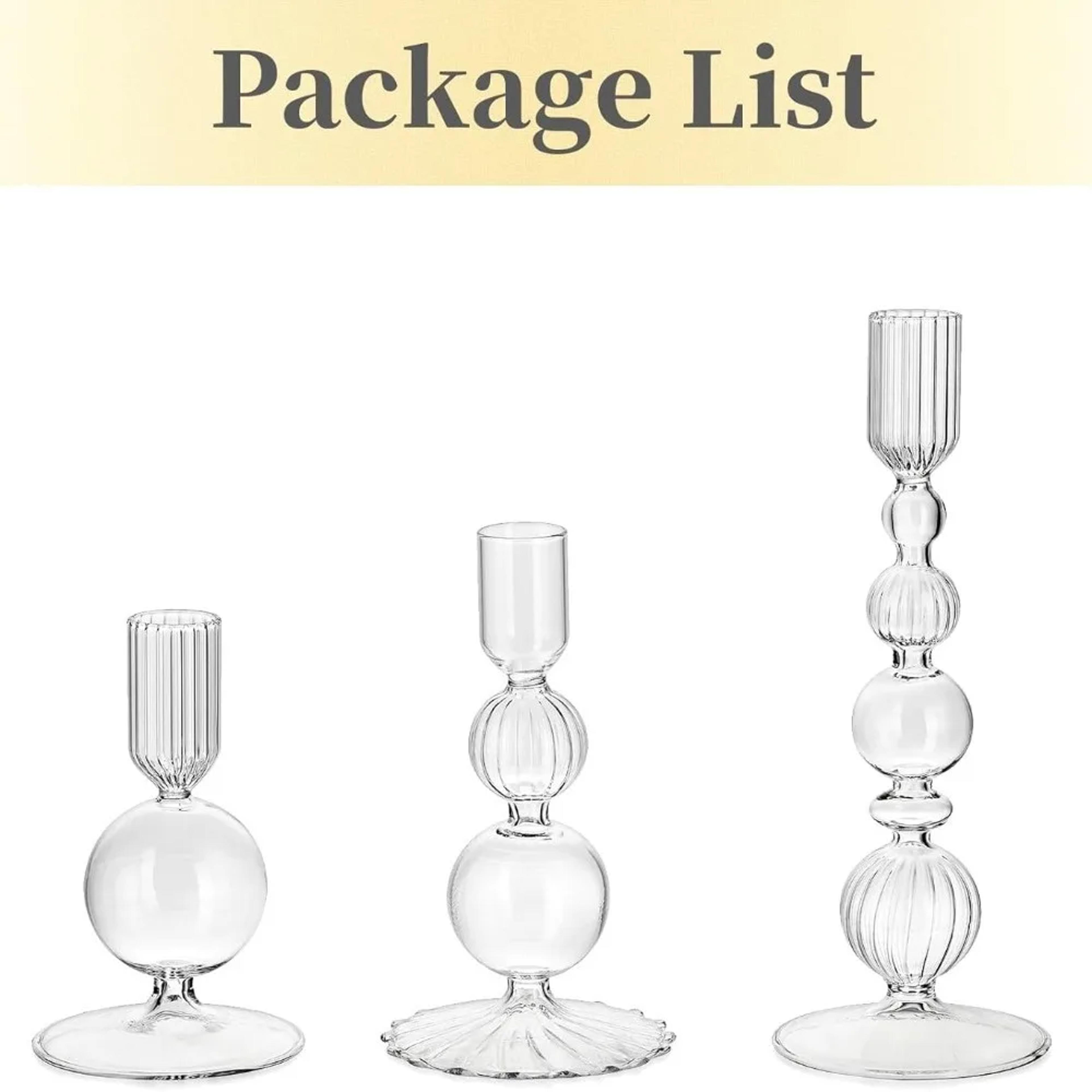 3 Piece Glass Taper Candle Holders Modern Wavy Candlestick Set 11