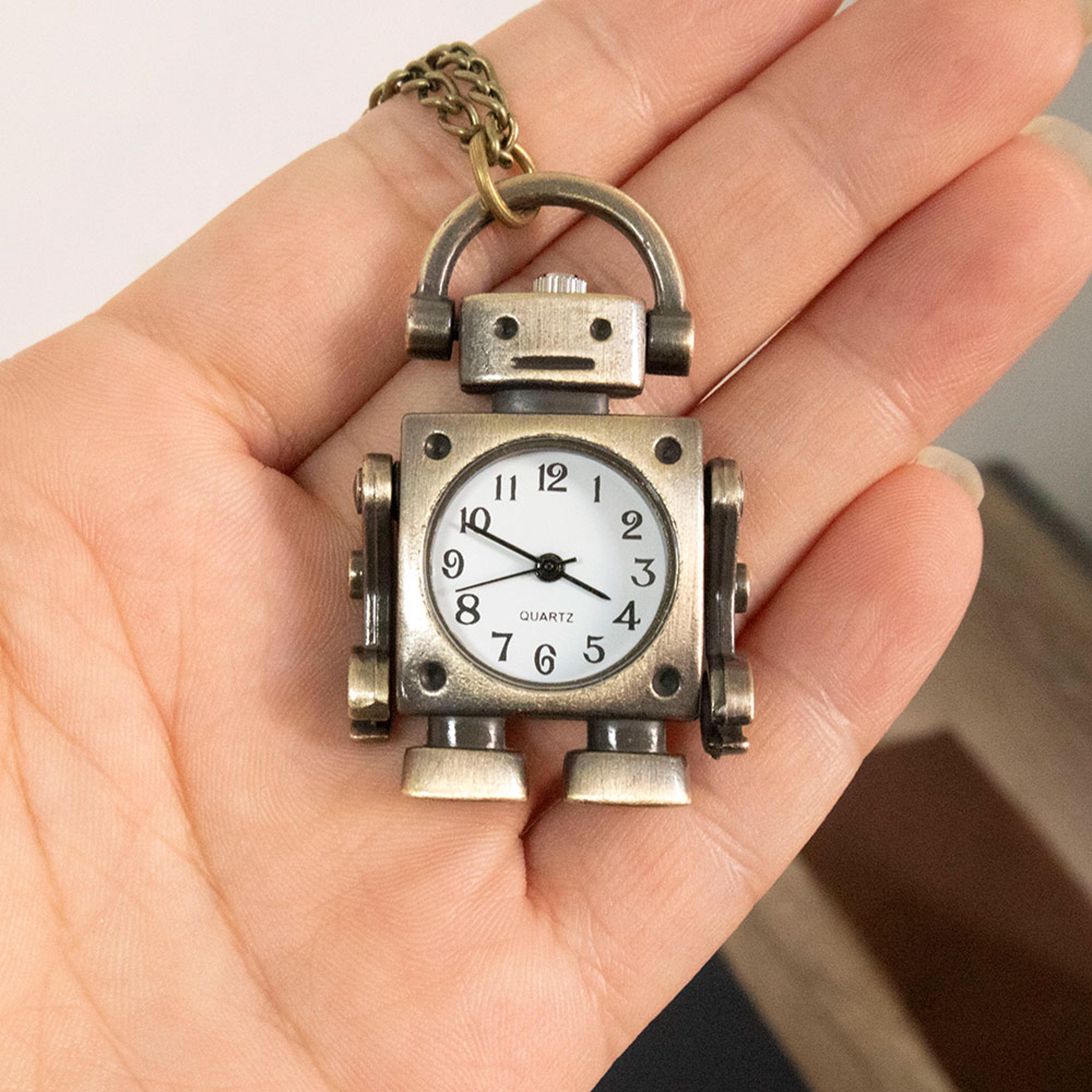 Robot Quartz Pocket Watch With Arabic Numerals And Round Antique Style Dial 0