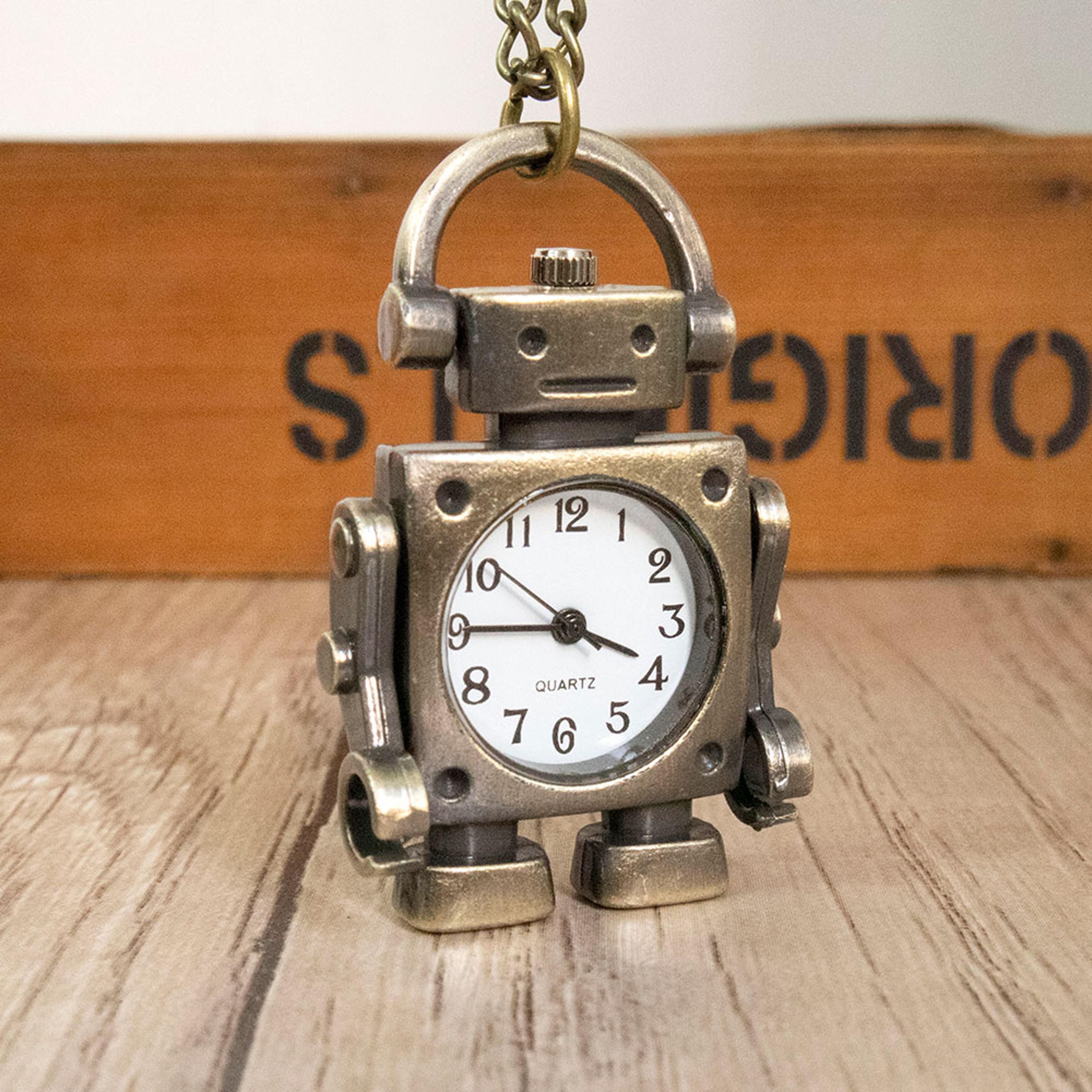 Robot Quartz Pocket Watch With Arabic Numerals And Round Antique Style Dial 3