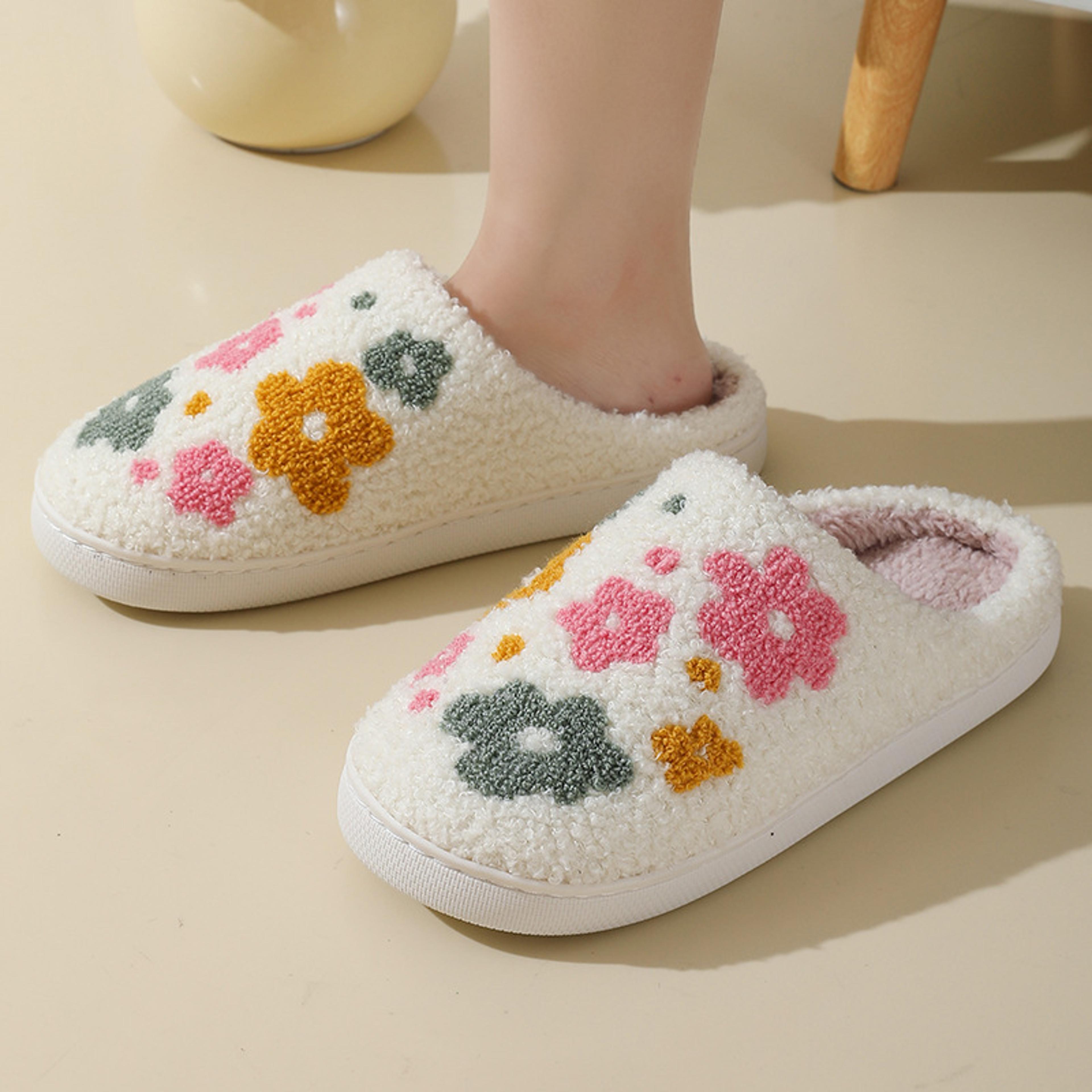 women's plush winter slippers with eva sole and patchwork design