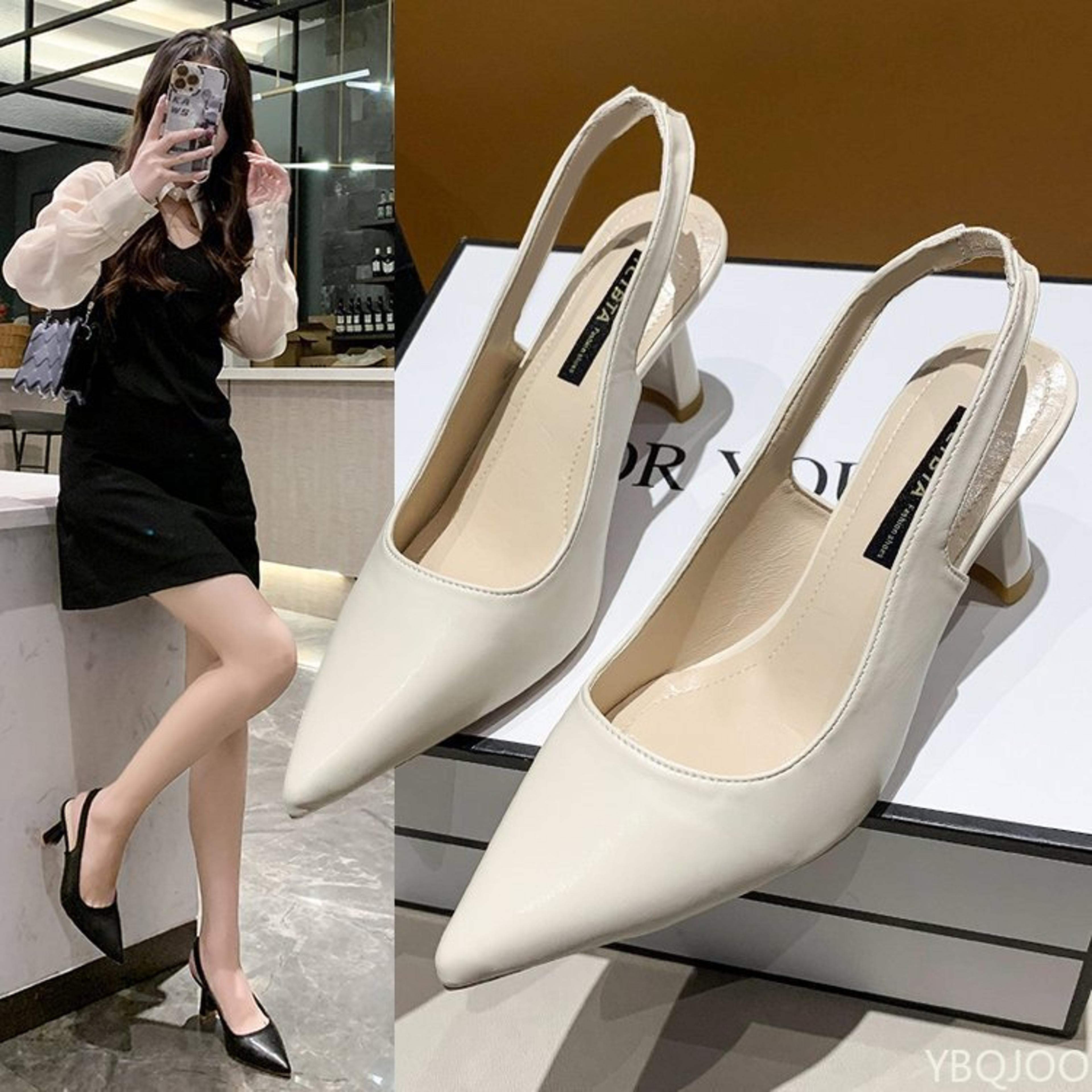 Pointed Toe Low Heel Slingback Sandals With Elastic Back Strap 2