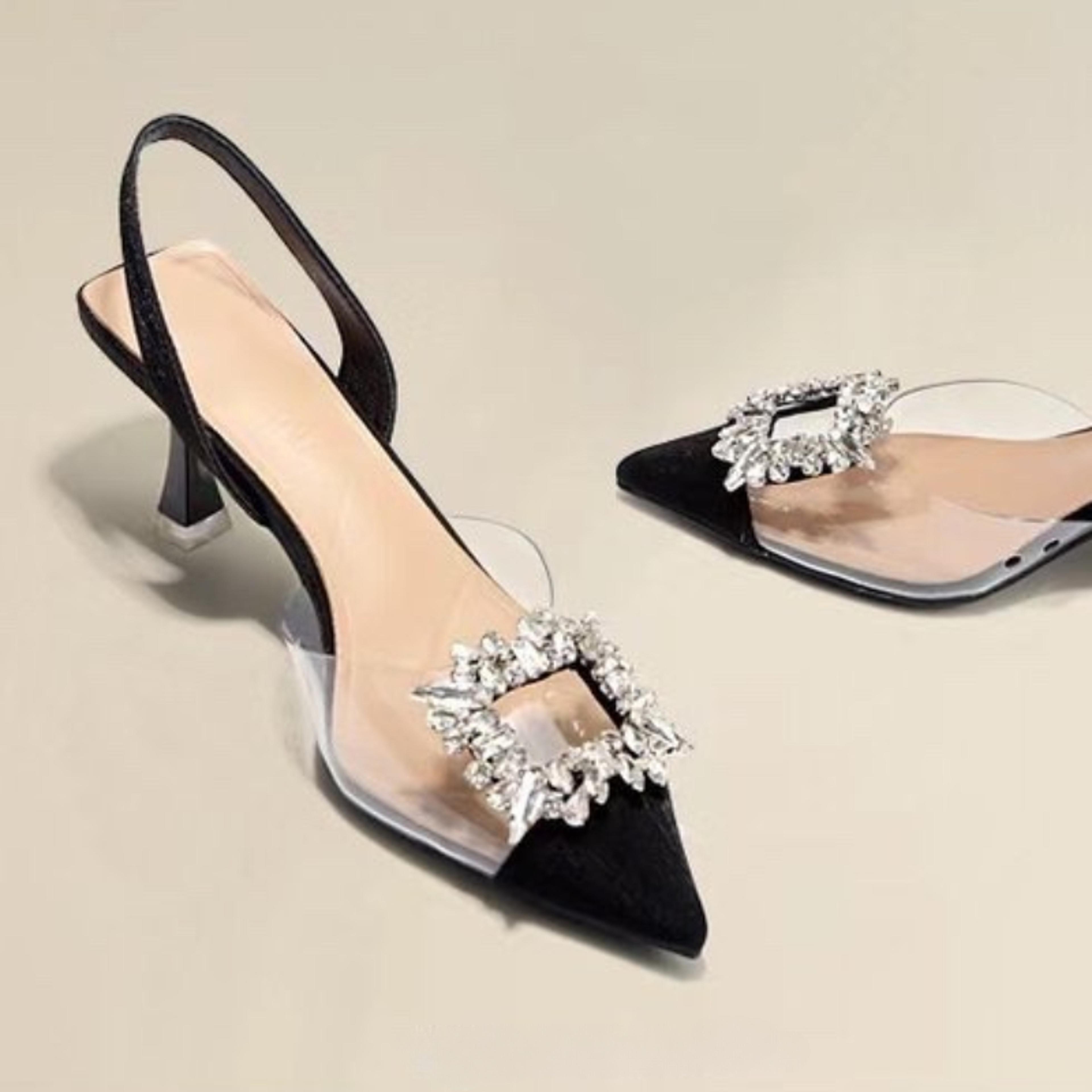 Crystal Pointed Toe PVC High Heels For Women 2