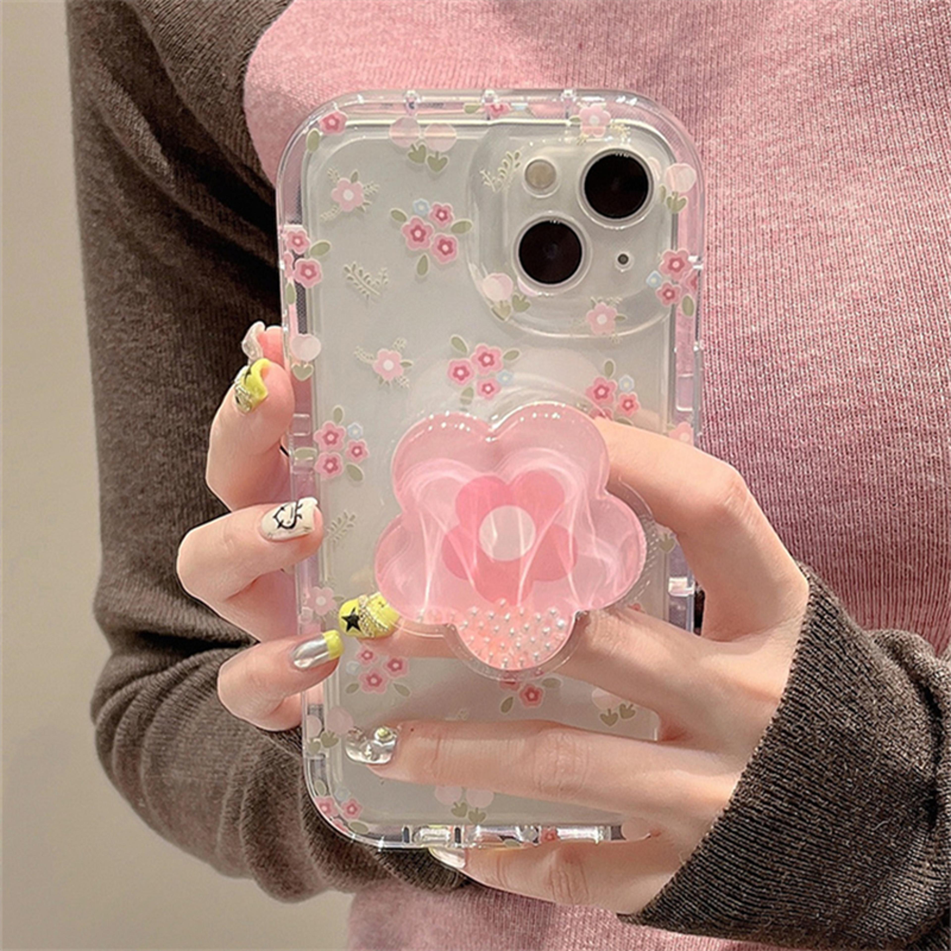 Floral Quicksand IPhone Case With Holder Clear Full Coverage PC TPU Cover 1