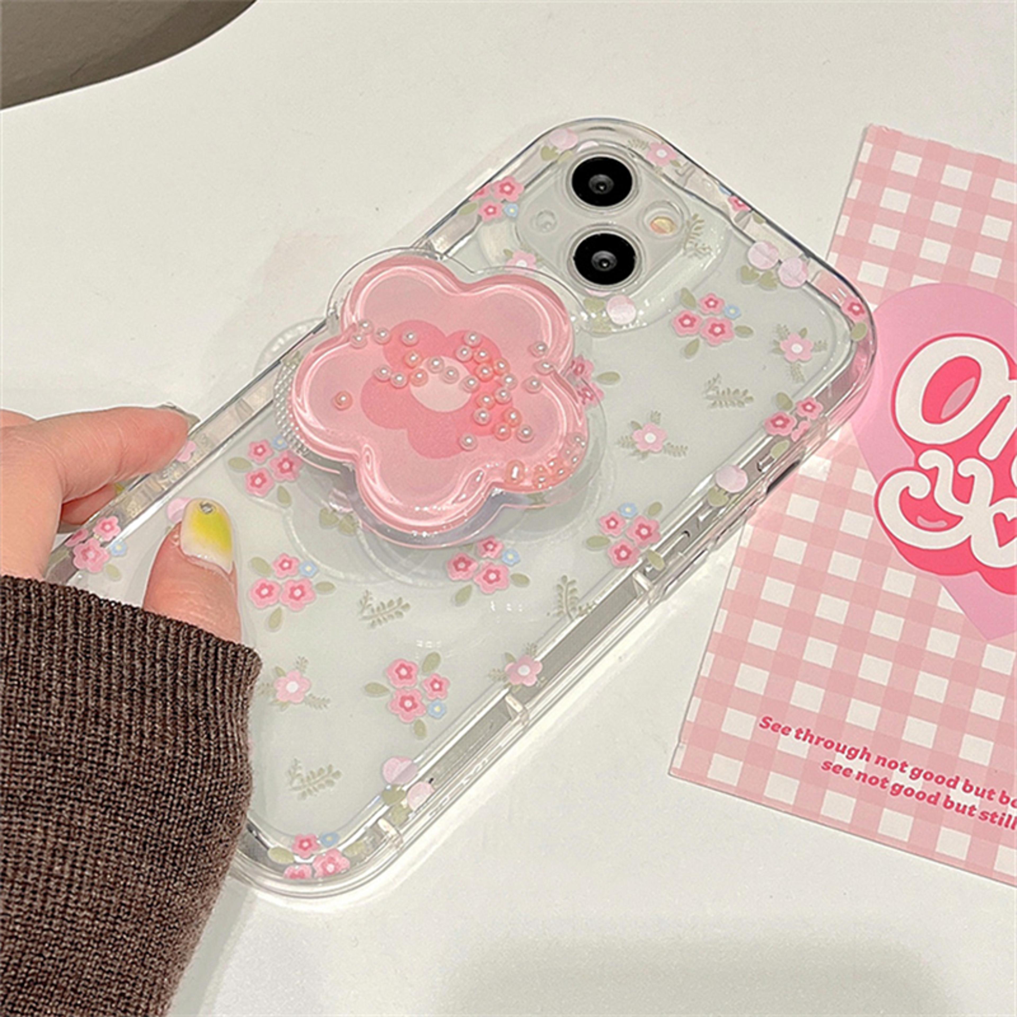 Floral Quicksand IPhone Case With Holder Clear Full Coverage PC TPU Cover 5