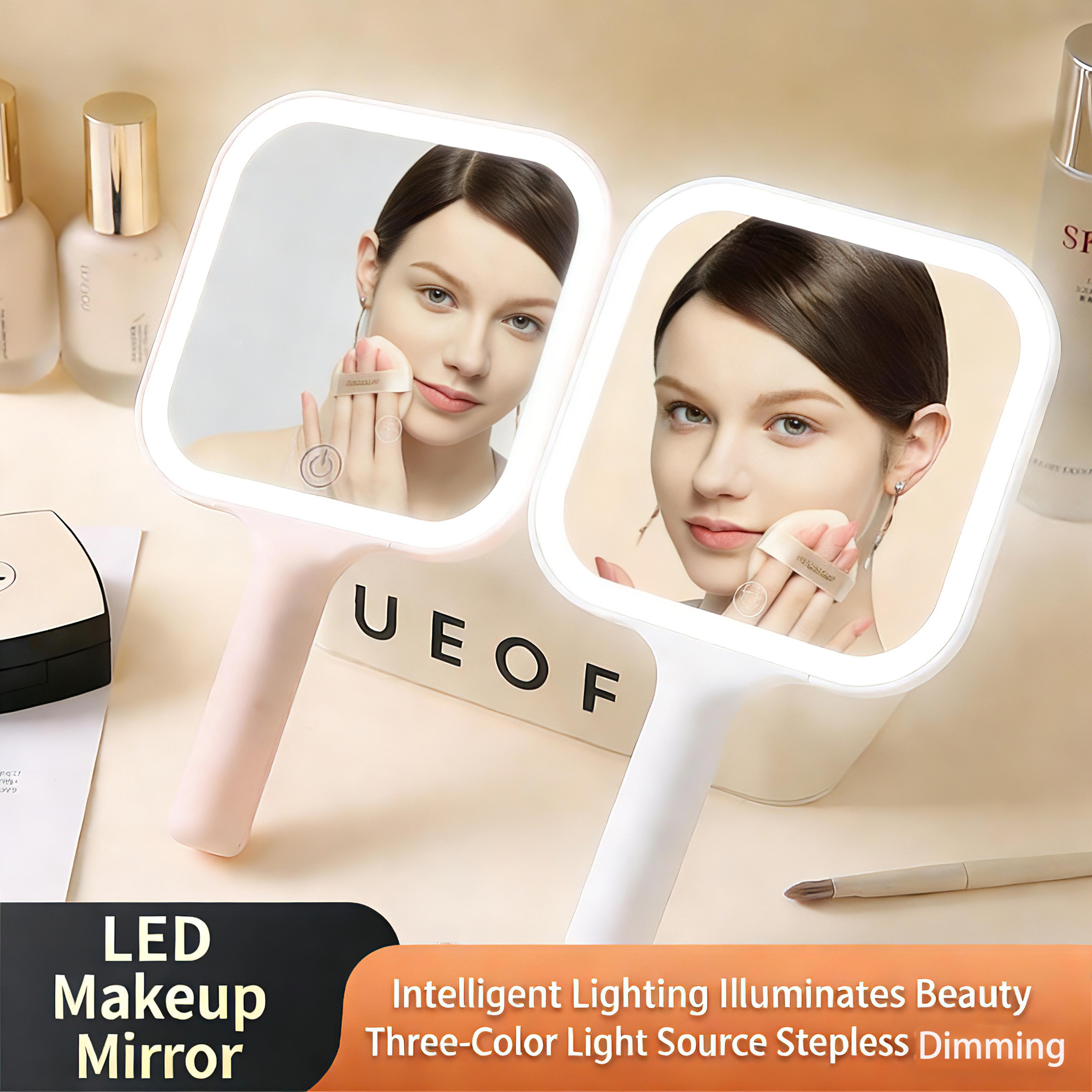 Portable LED Makeup Mirror With 3 Light Colors Touch Control And Handheld Design 1