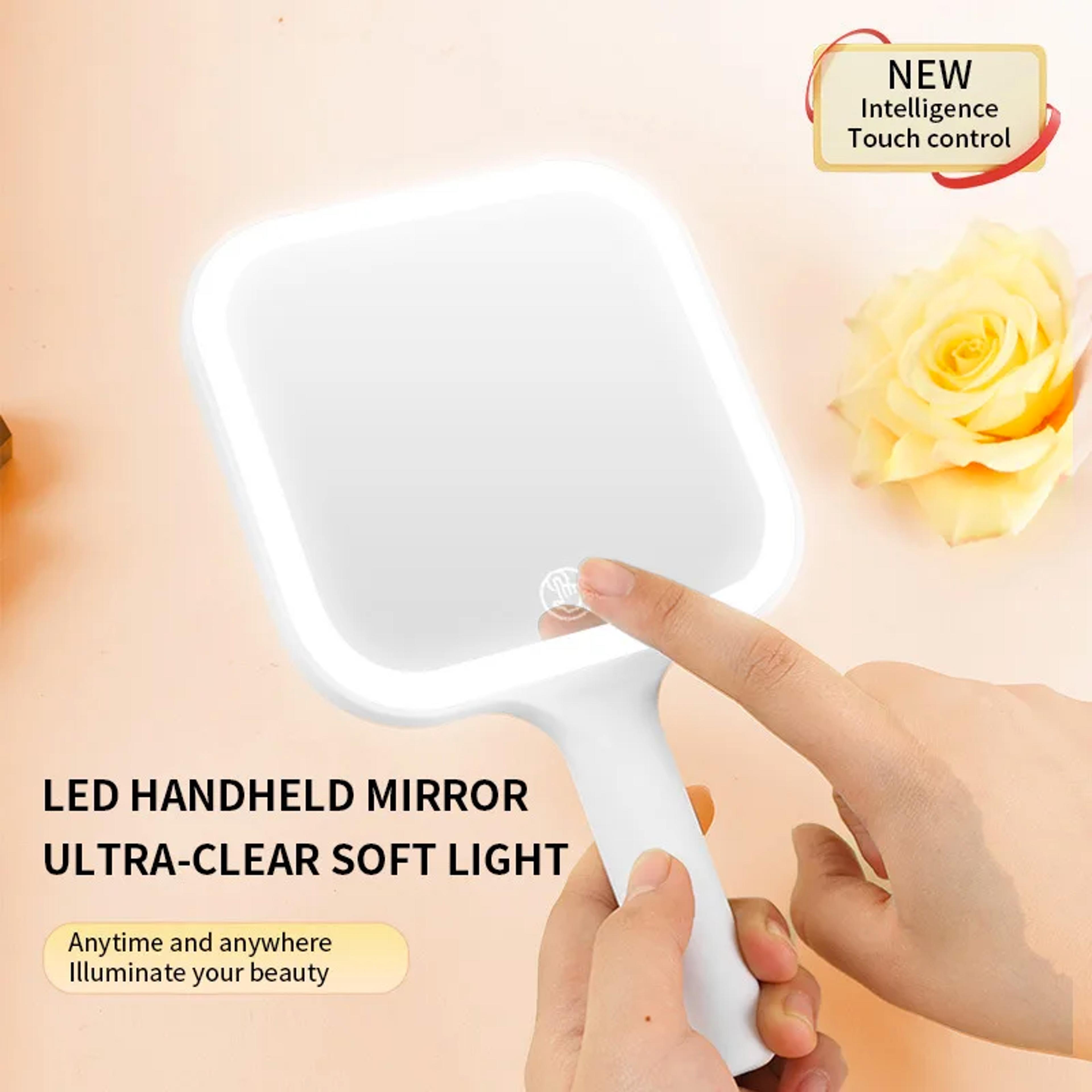 Portable LED Makeup Mirror With 3 Light Colors Touch Control And Handheld Design 5