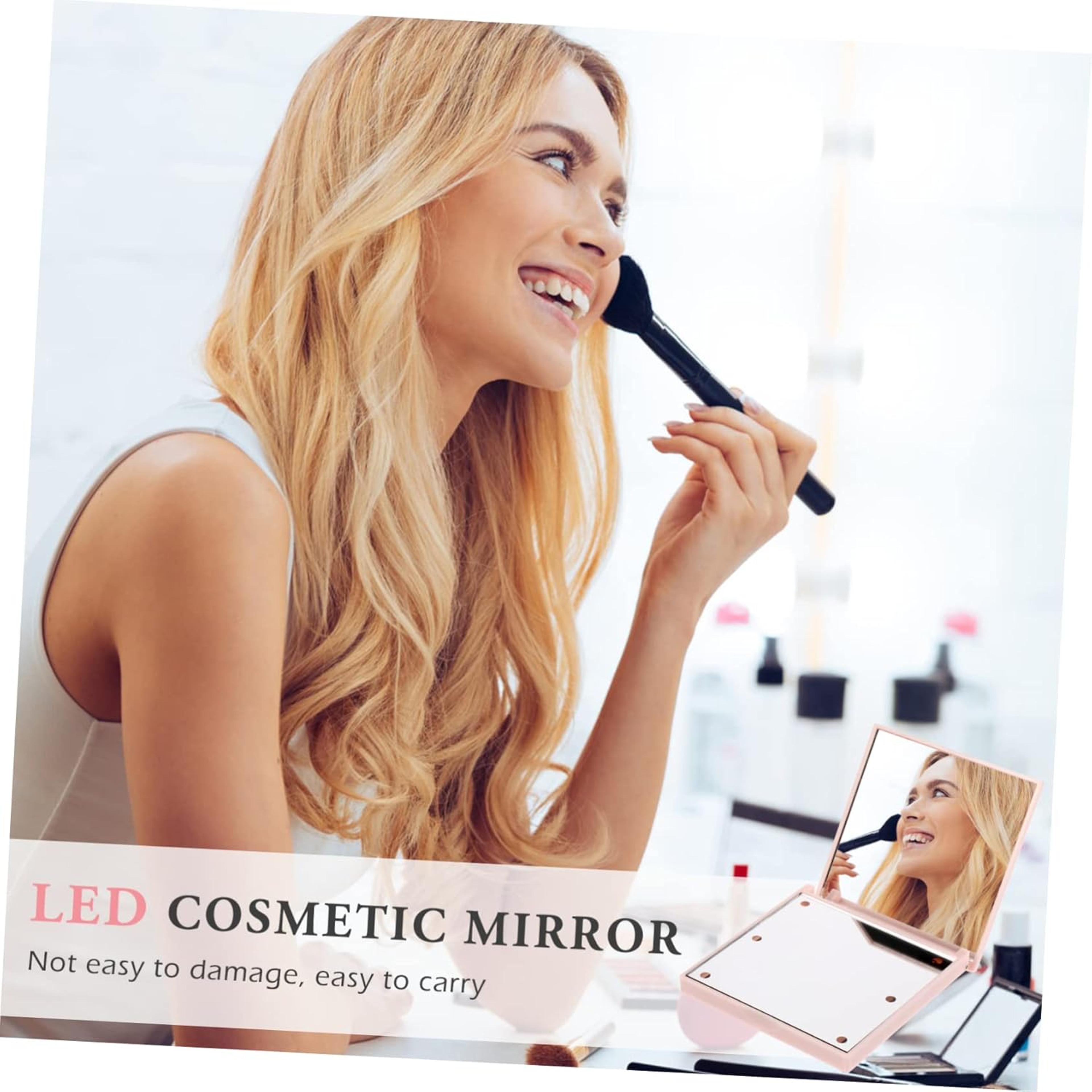 Compact Travel Makeup Mirror With 6 LED Lights Foldable Self Standing Purse Mirror 5