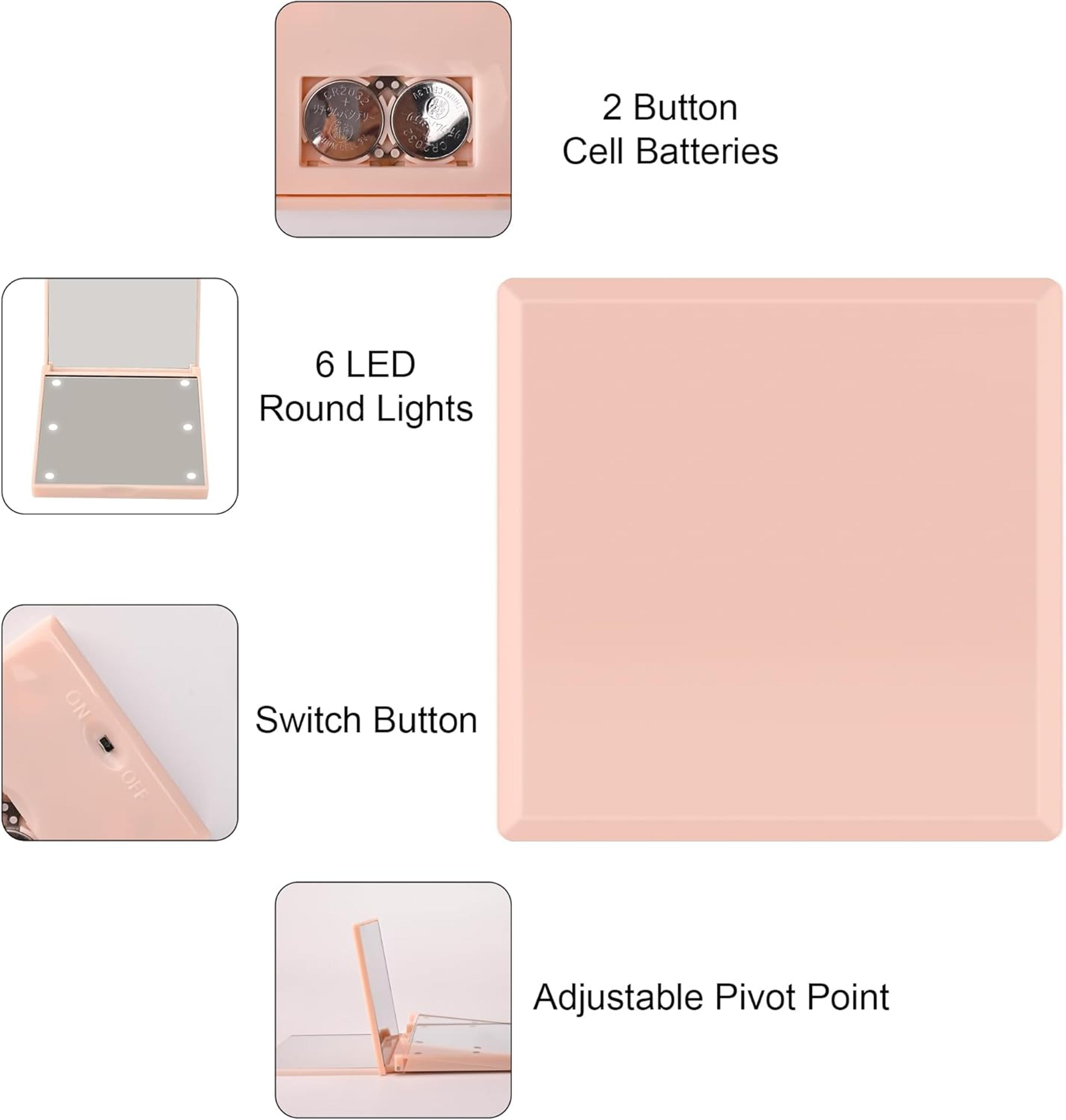 Compact Travel Makeup Mirror With 6 LED Lights Foldable Self Standing Purse Mirror 2