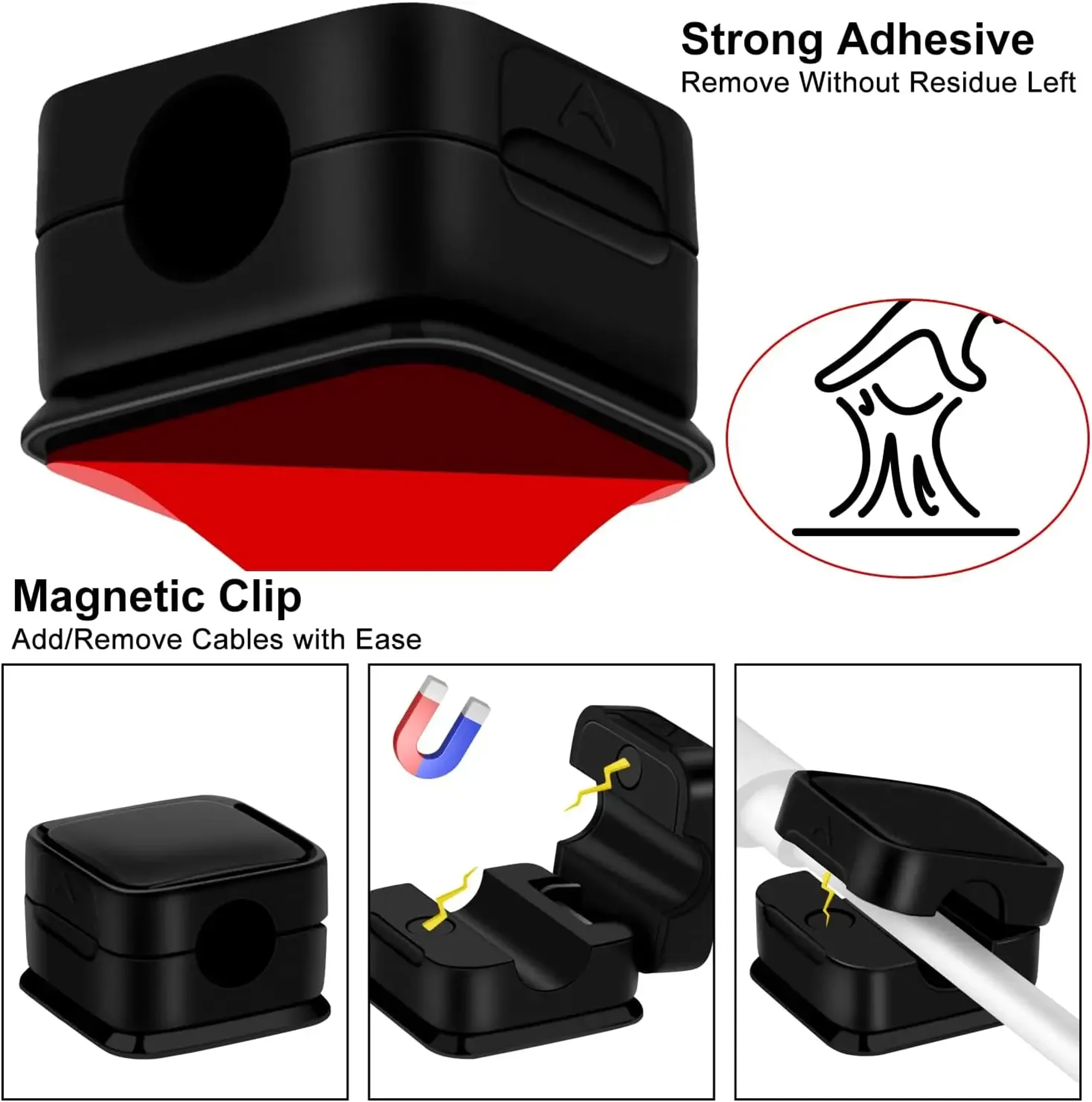 6PCS Magnetic Cable Clips Adjustable Under Desk Cord Organizer 1